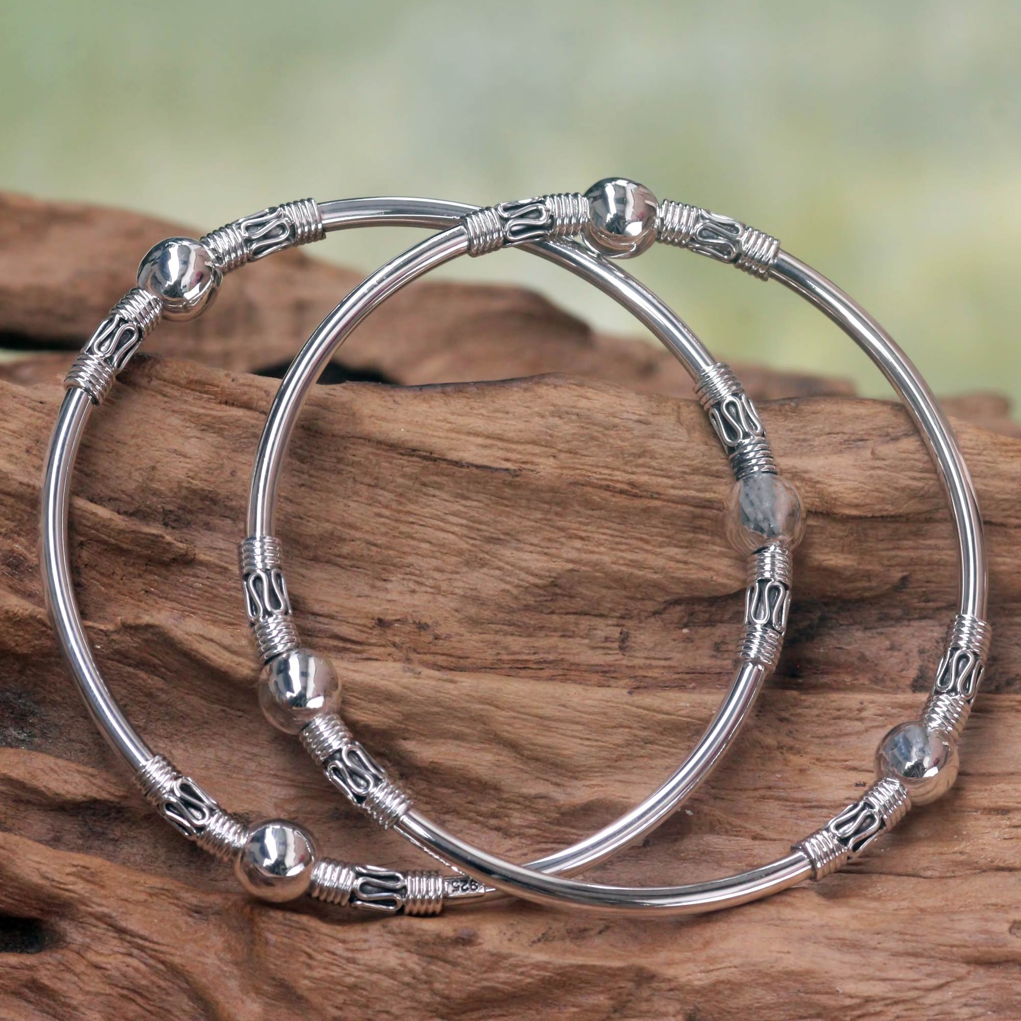 Premium Ubud Moons Sterling Silver Bangle Bracelet - Handmade Elegance