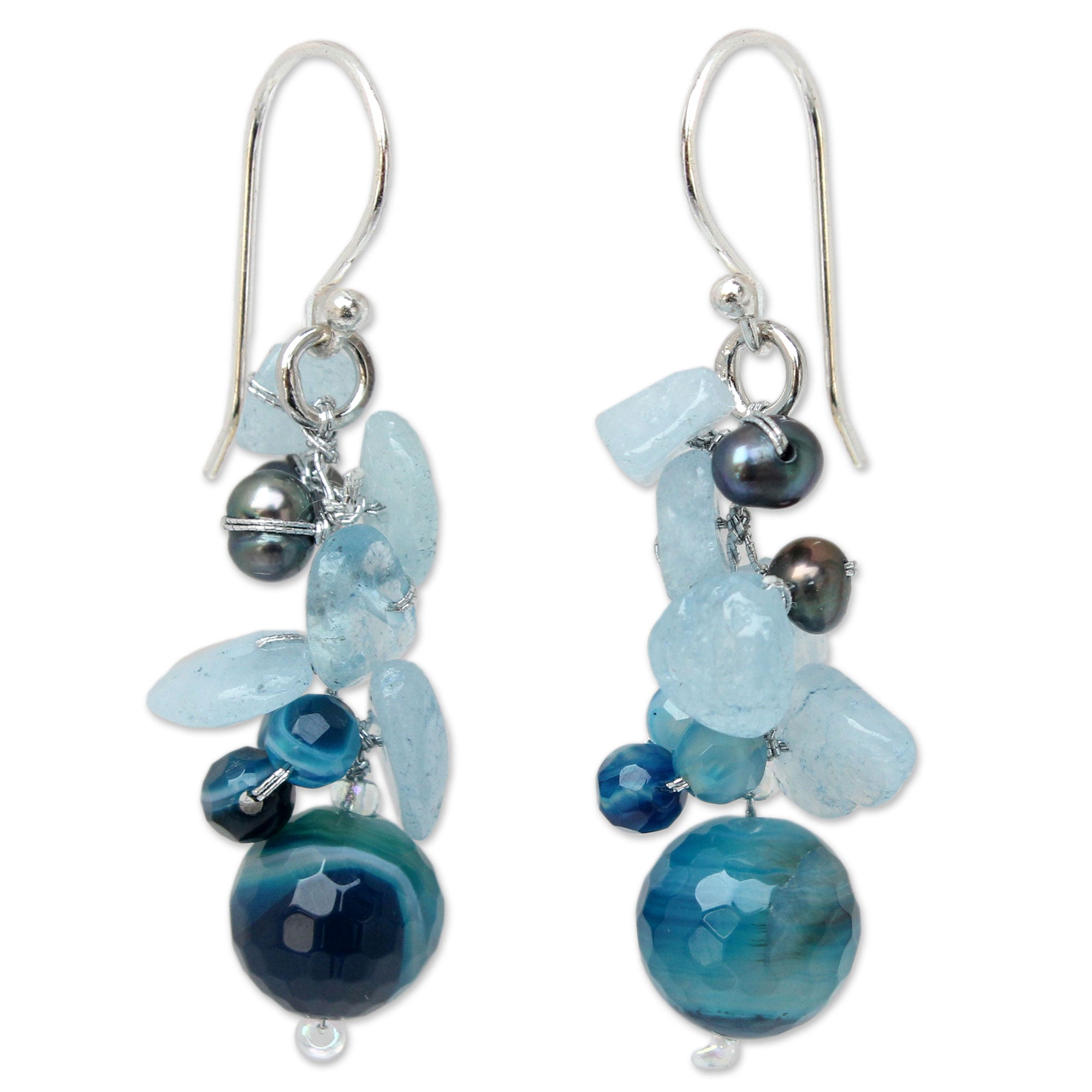 Premium Azure Love Gemstone & Pearl Beaded Earrings - Handmade Elegance