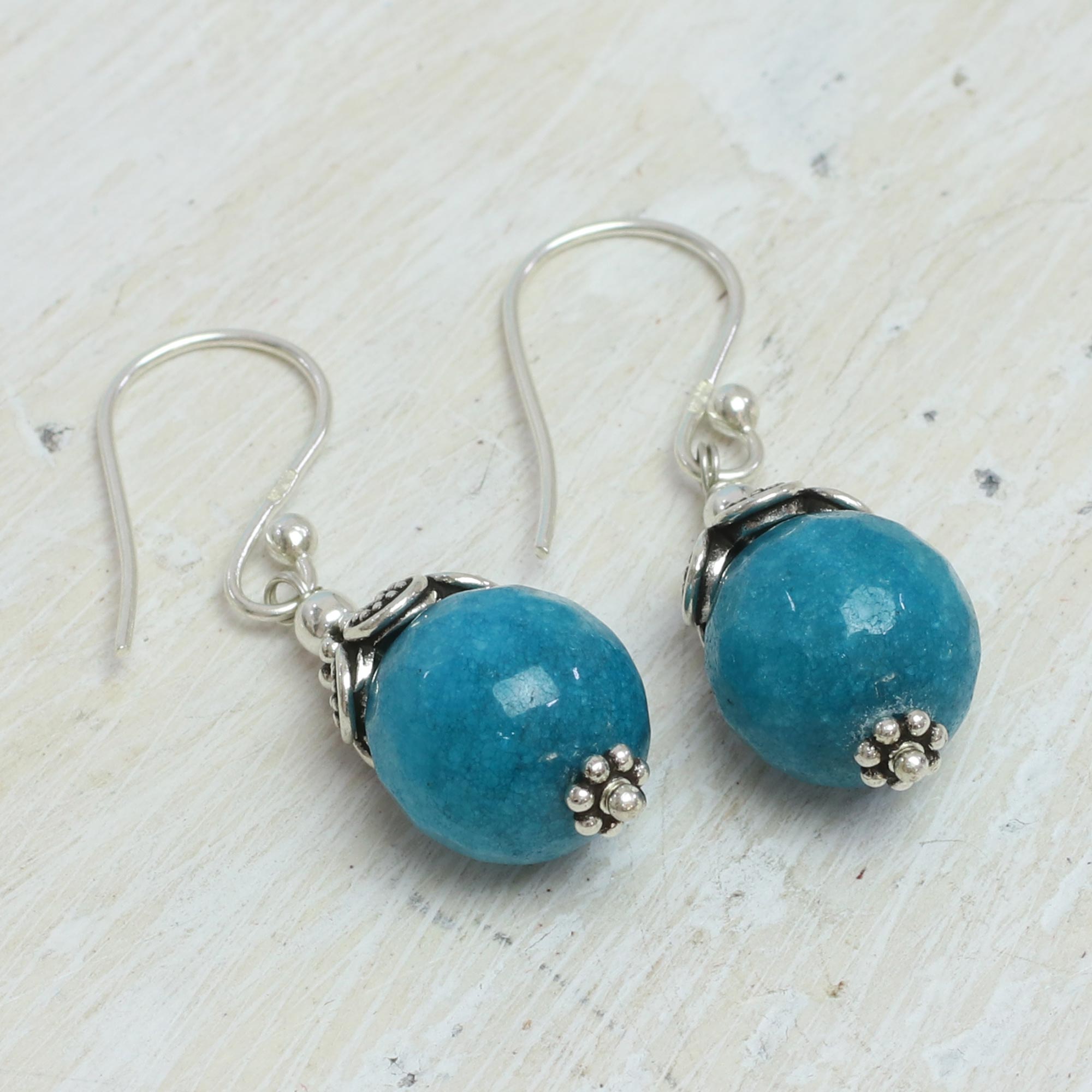 Premium Turquoise Blue Aventurine Sterling Silver Dangle Earrings