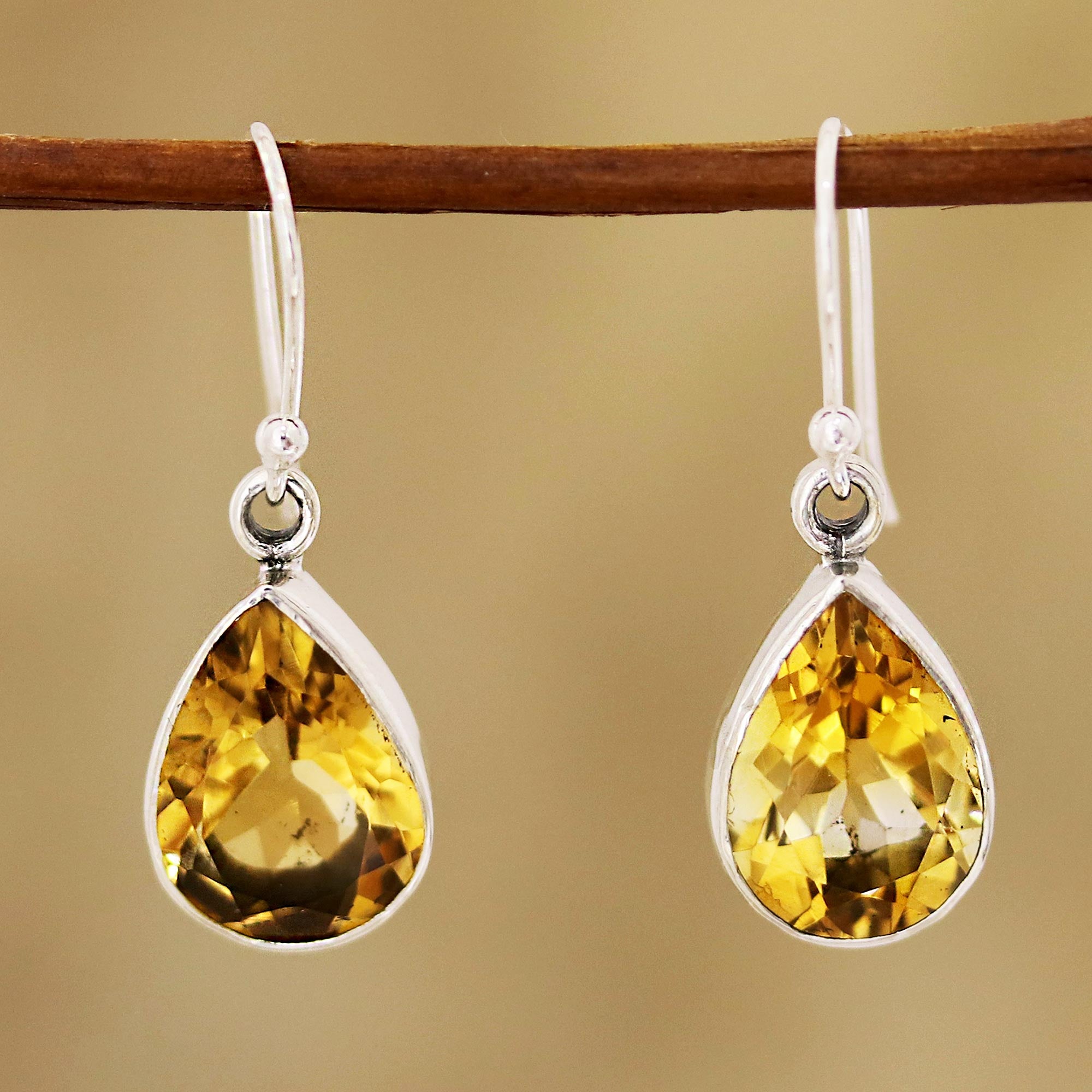 Premium Yellow Glimmer Teardrop Citrine Dangle Earrings - Handcrafted Sterling Silver Jewelry