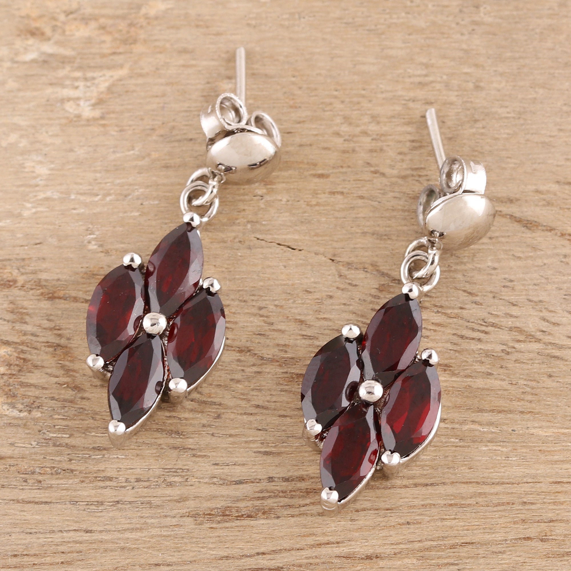 Premium 3-Carat Rhodium Plated Garnet Dangle Earrings | Handcrafted in India