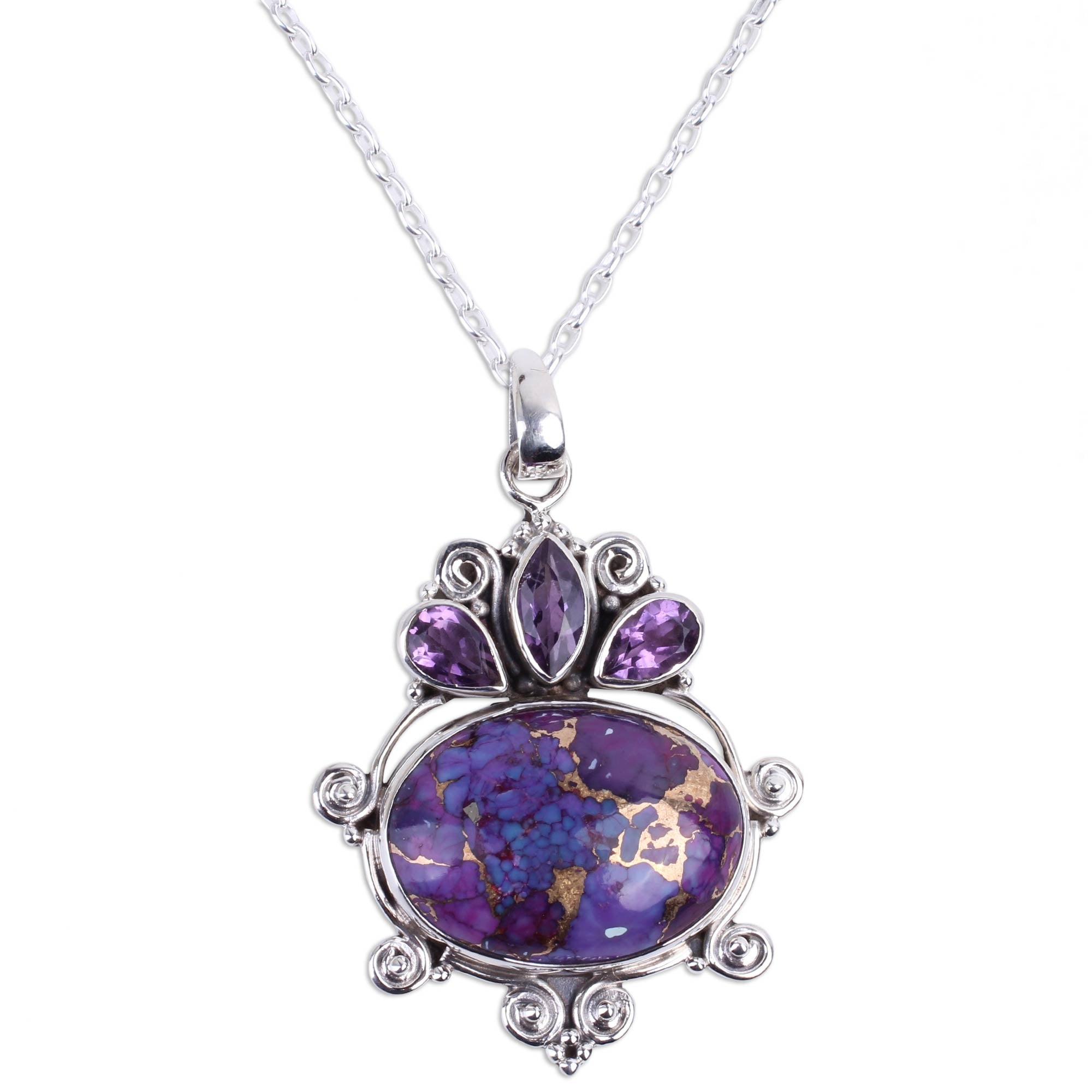 Premium Royal Coronation Turquoise & Amethyst Pendant Necklace