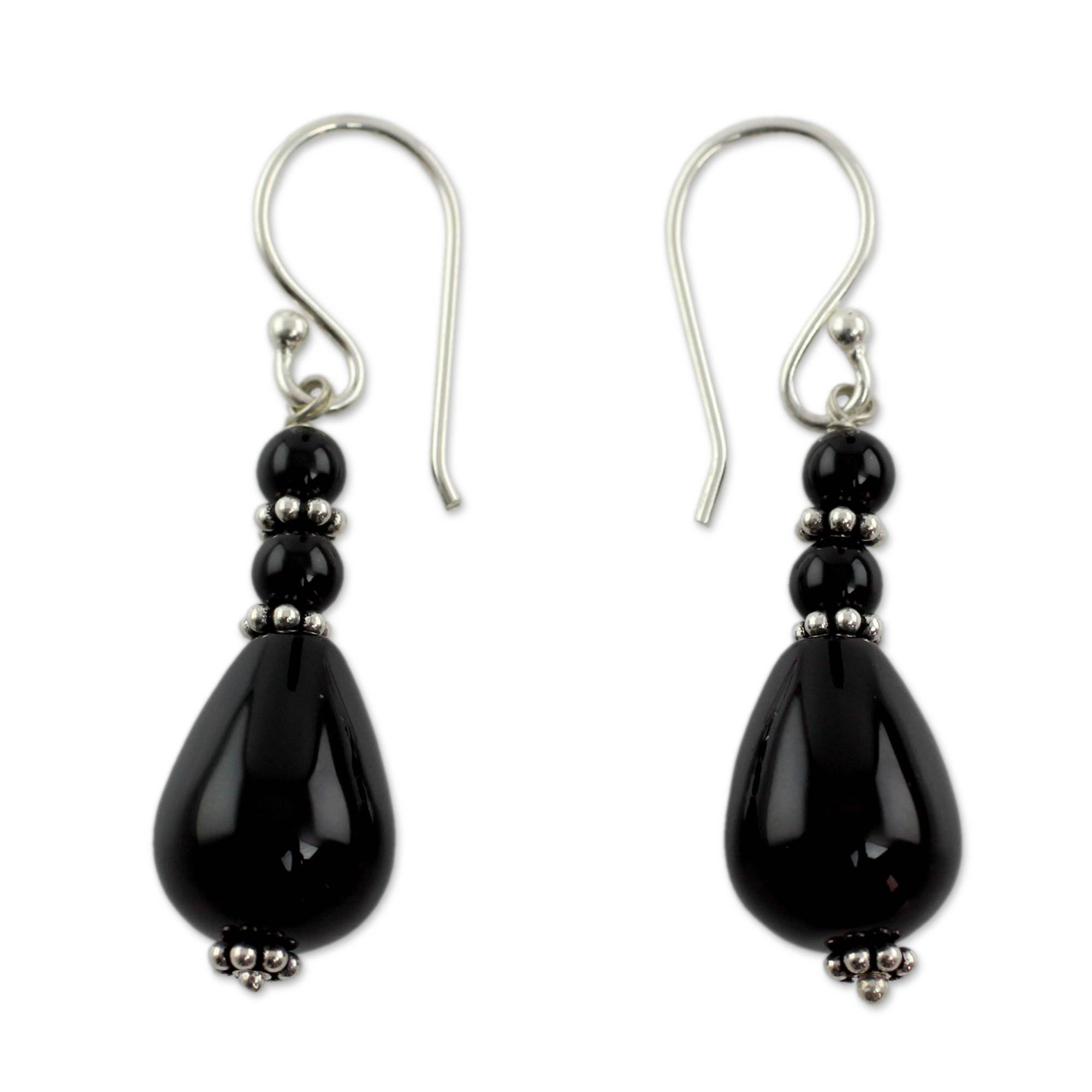 Premium Onyx & Sterling Silver Beaded Earrings – Handcrafted Elegance