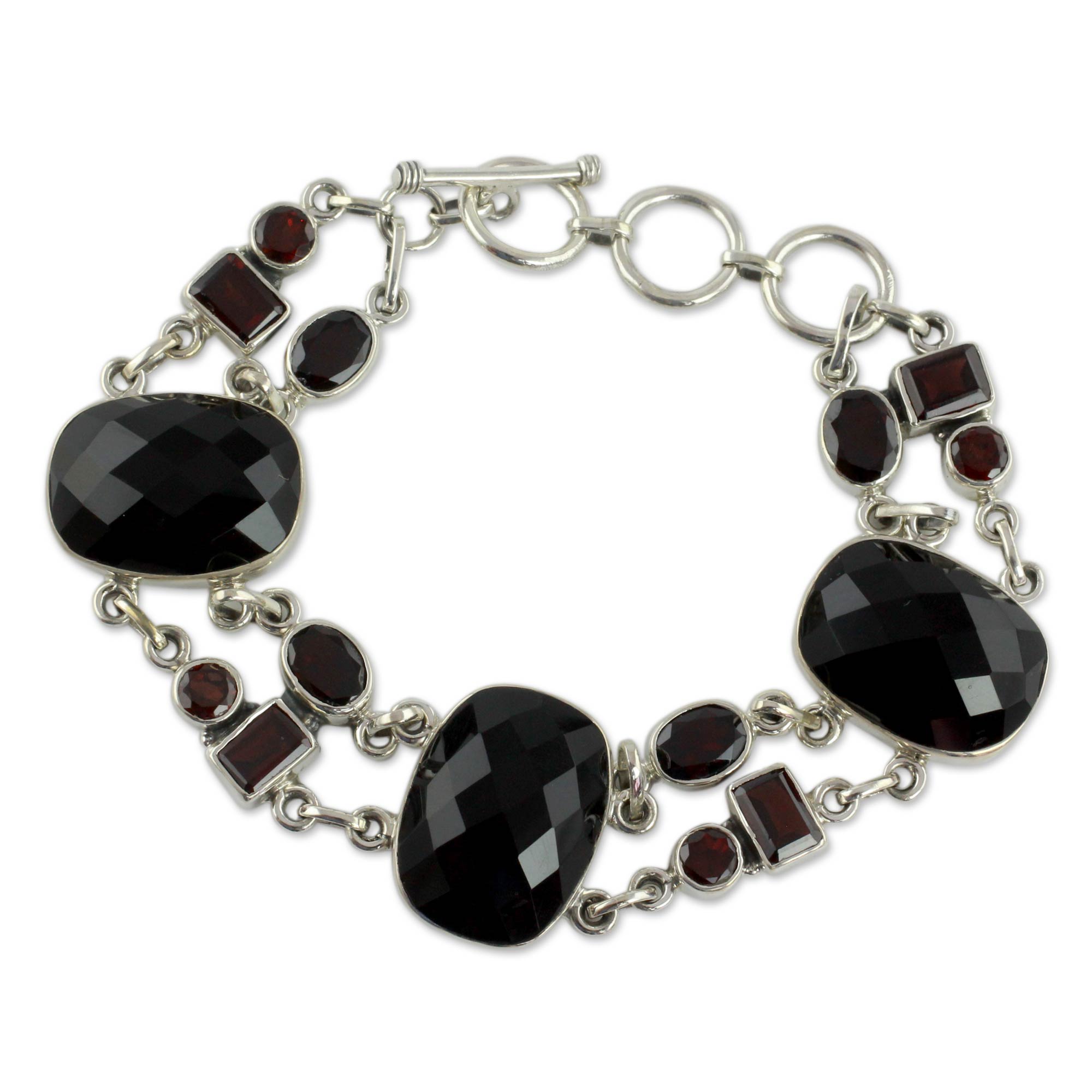 Premium Exotic Drama Onyx & Garnet Sterling Silver Bracelet