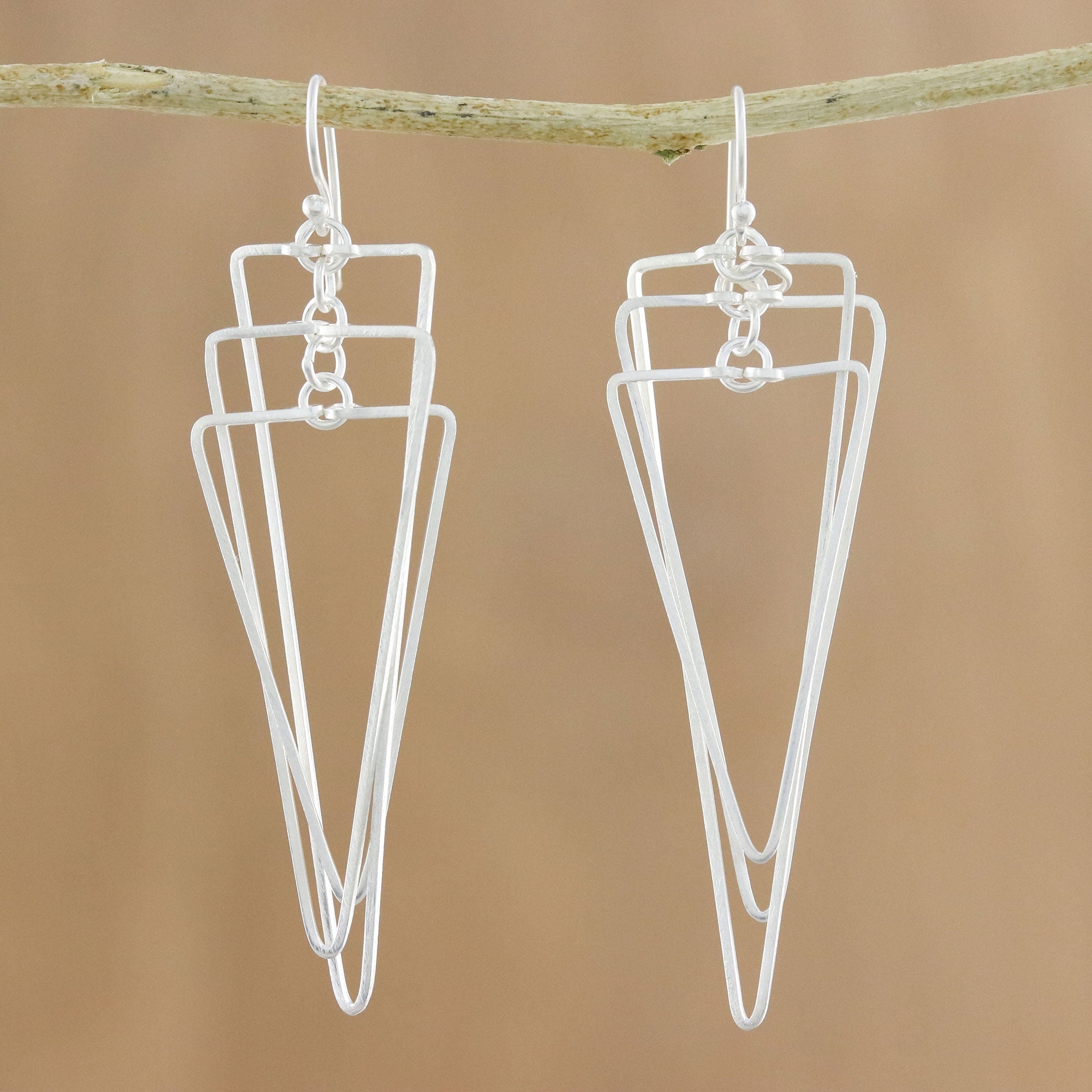 Premium Matte Triangles Sterling Silver Dangle Earrings – Modern Elegance