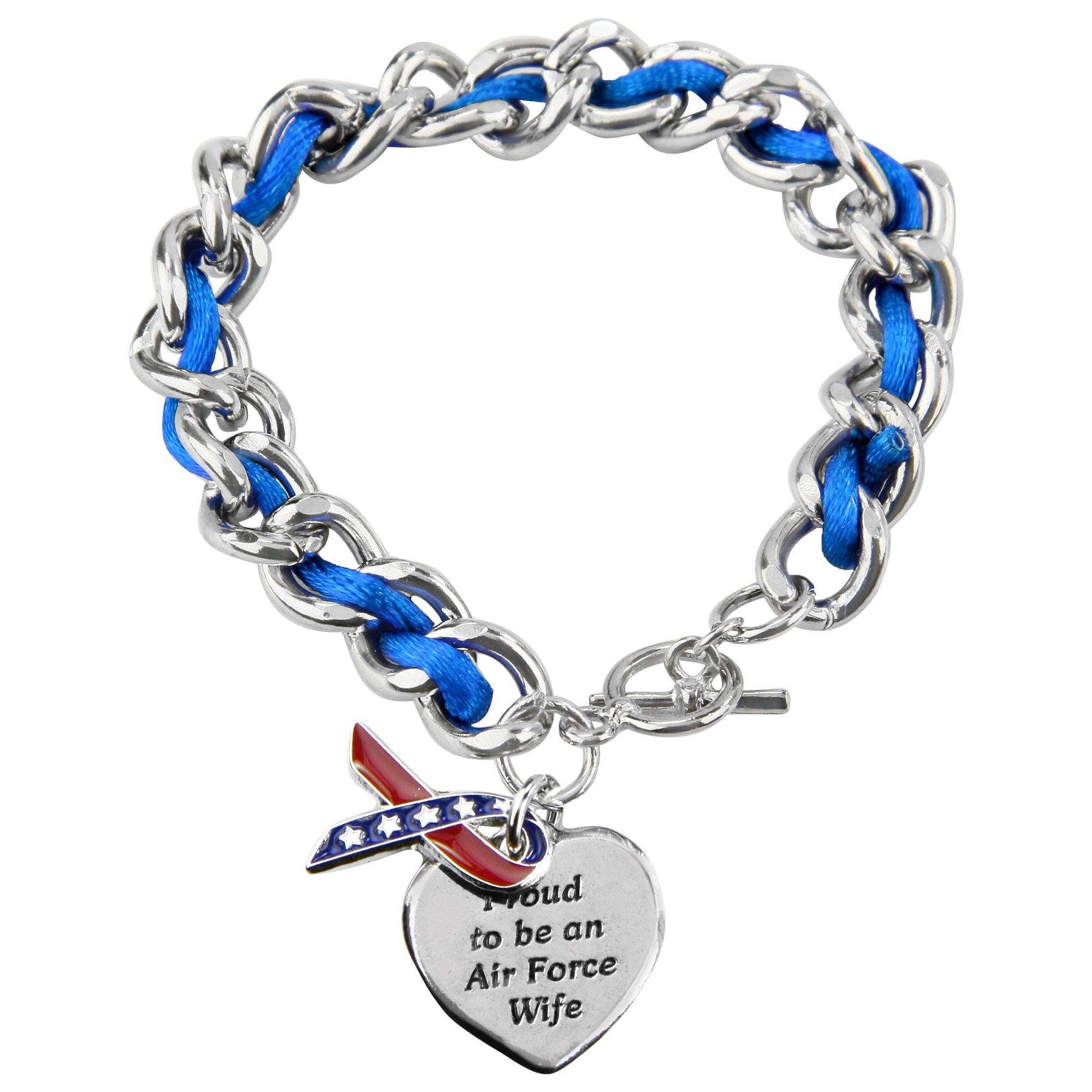 Premium Proud Air Force Wife Ribbon Charm Bracelet - Ultimate Patriotic Style