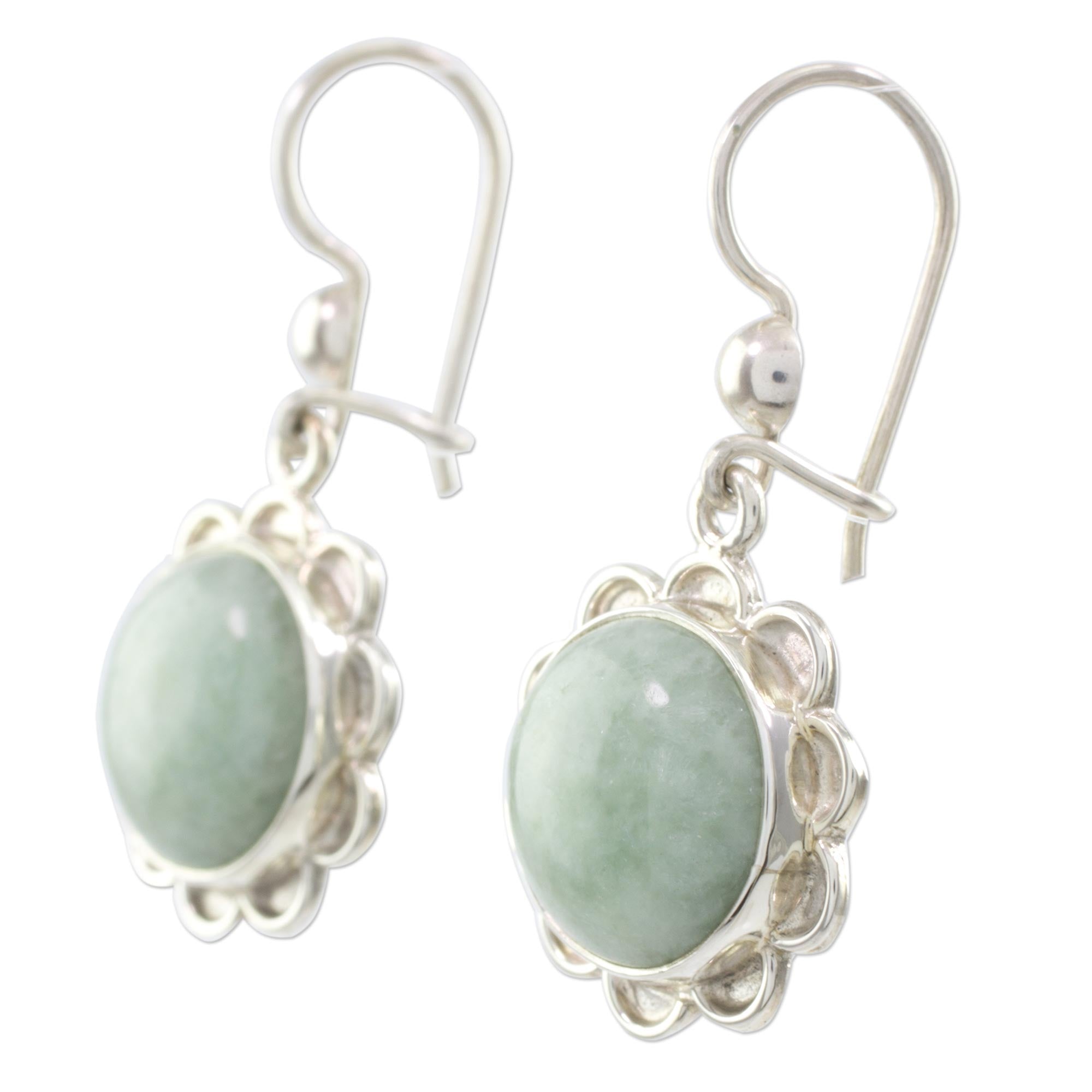 Premium Solar Apple Flower Jade Dangle Earrings – Handmade Sterling Silver