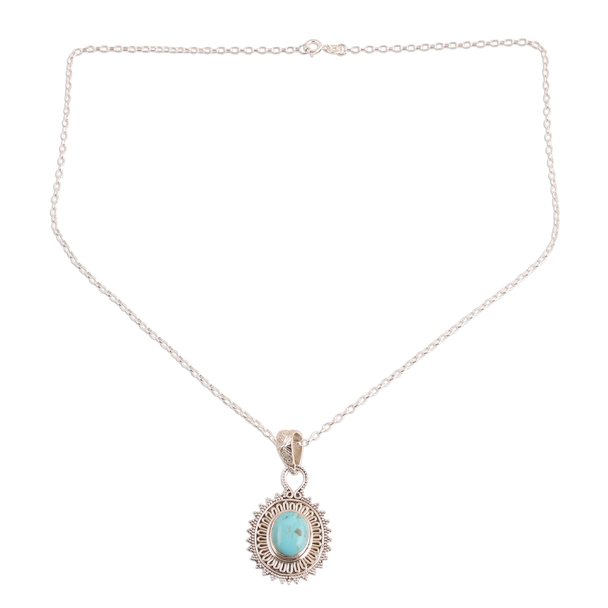 Premium Dotted Charm Turquoise Pendant Necklace - Sterling Silver Elegance