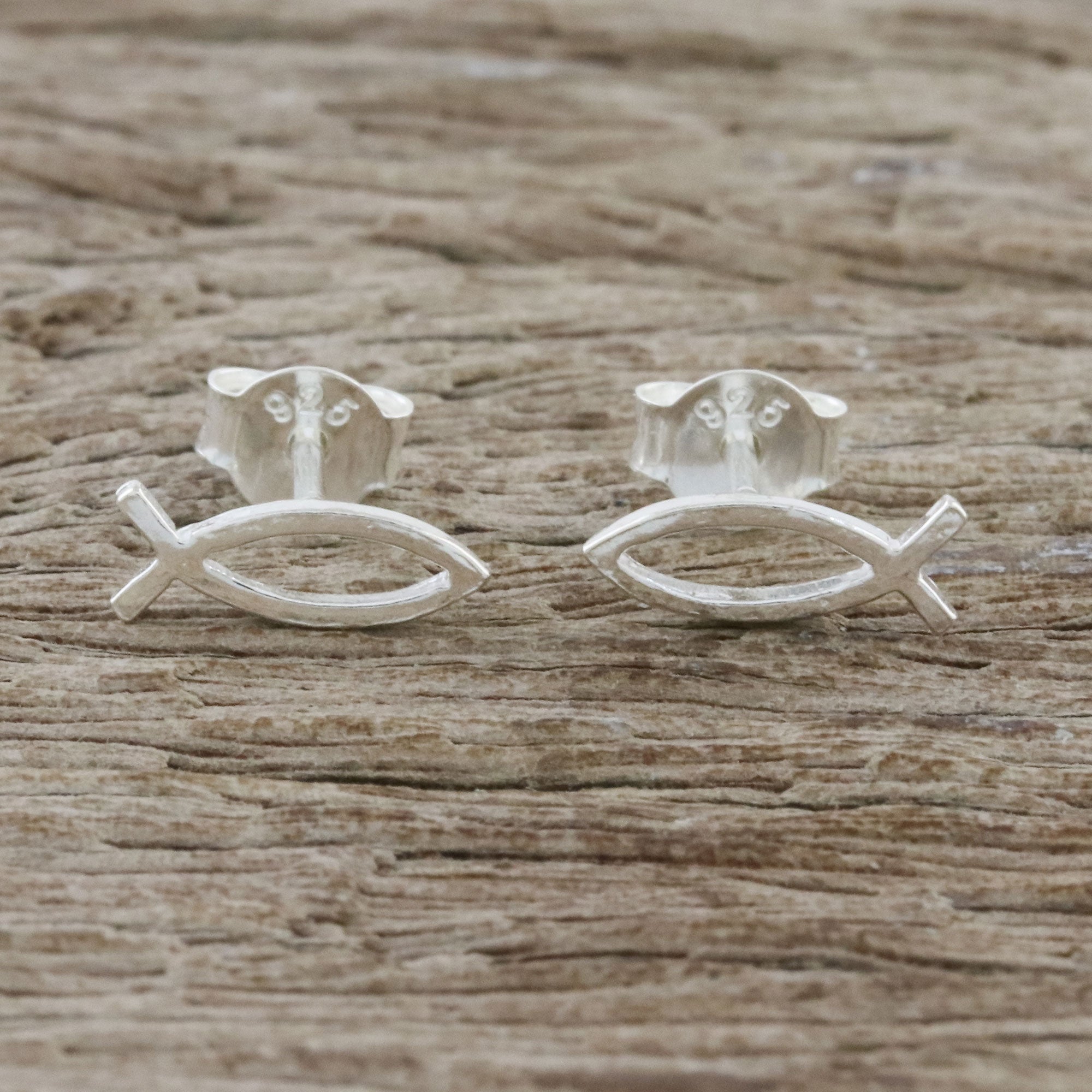 Premium Christian Fish Sterling Silver Stud Earrings - Handcrafted in Thailand