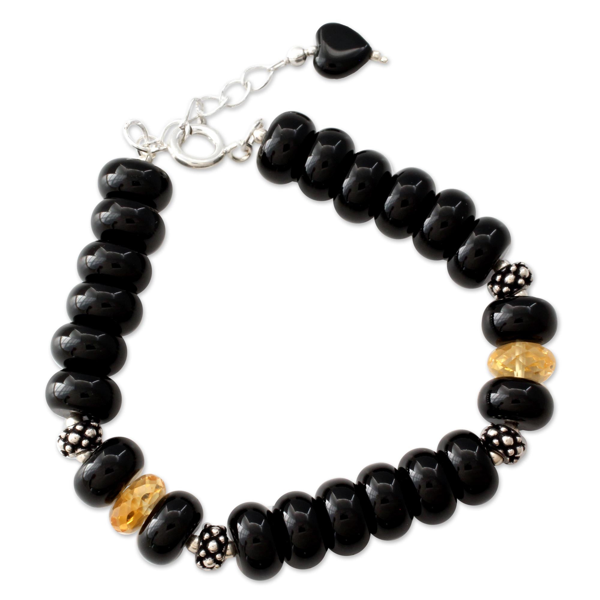 Premium Heart Style Fair Trade Onyx & Citrine Bracelet