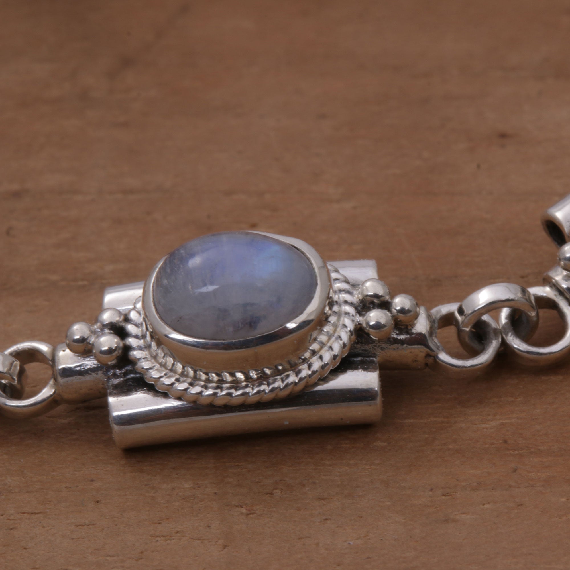 Premium Misty Domes Silver & Rainbow Moonstone Bracelet - Handcrafted Elegance