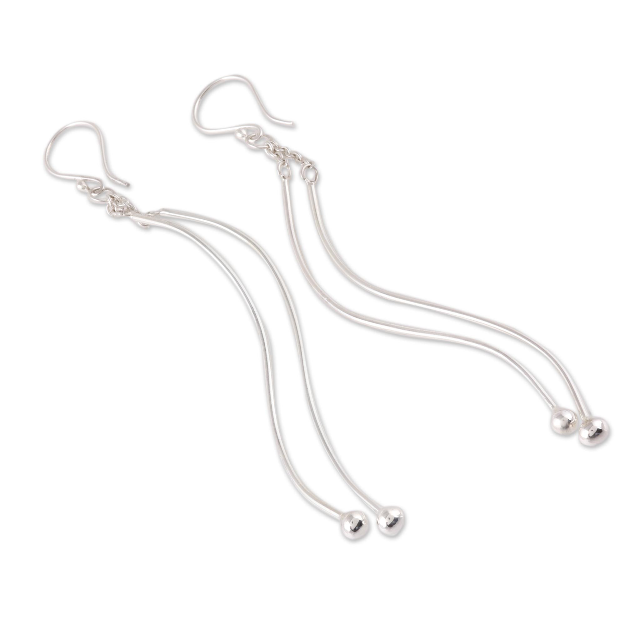 Premium Wavy Sterling Silver Dangle Earrings – Contemporary Elegance from India