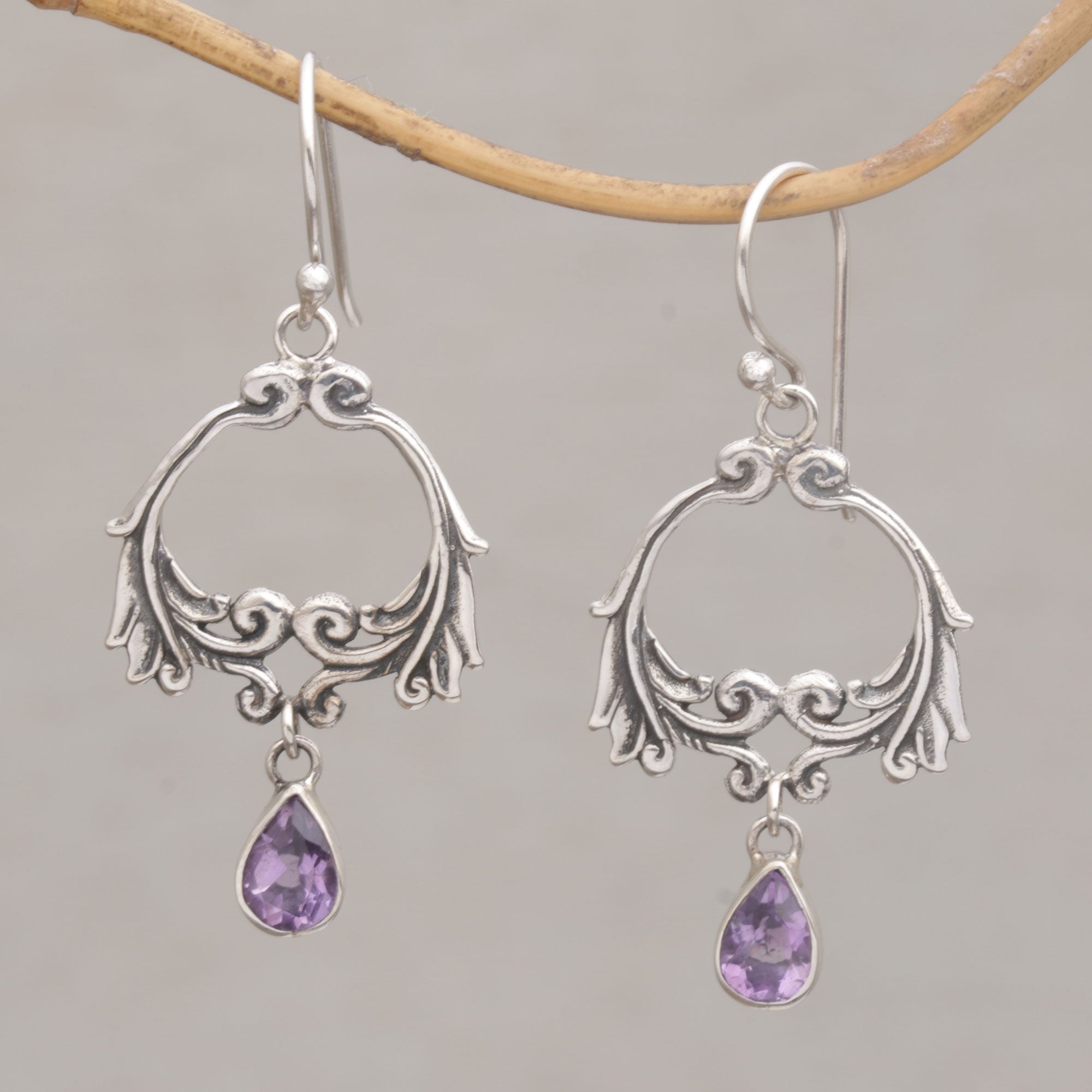 Premium Sterling Silver Amethyst Garland Earrings - Handcrafted by Bali Artisans