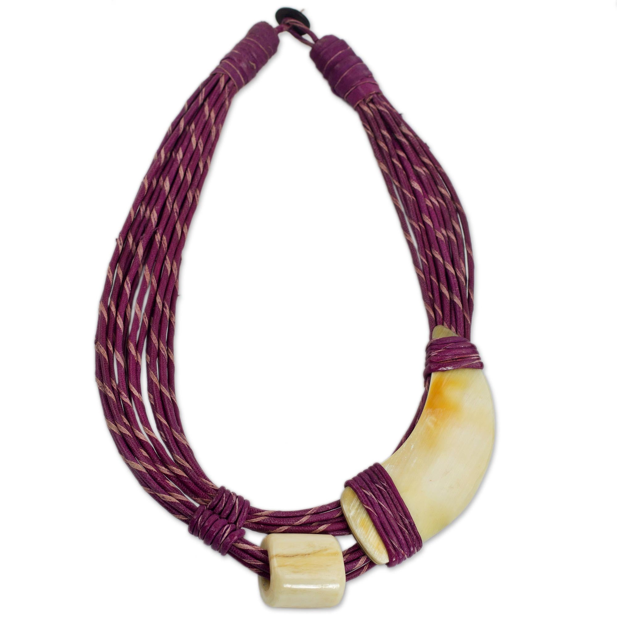 Premium Sougri Violet Handcrafted Leather Necklace with Bone & Horn Pendant