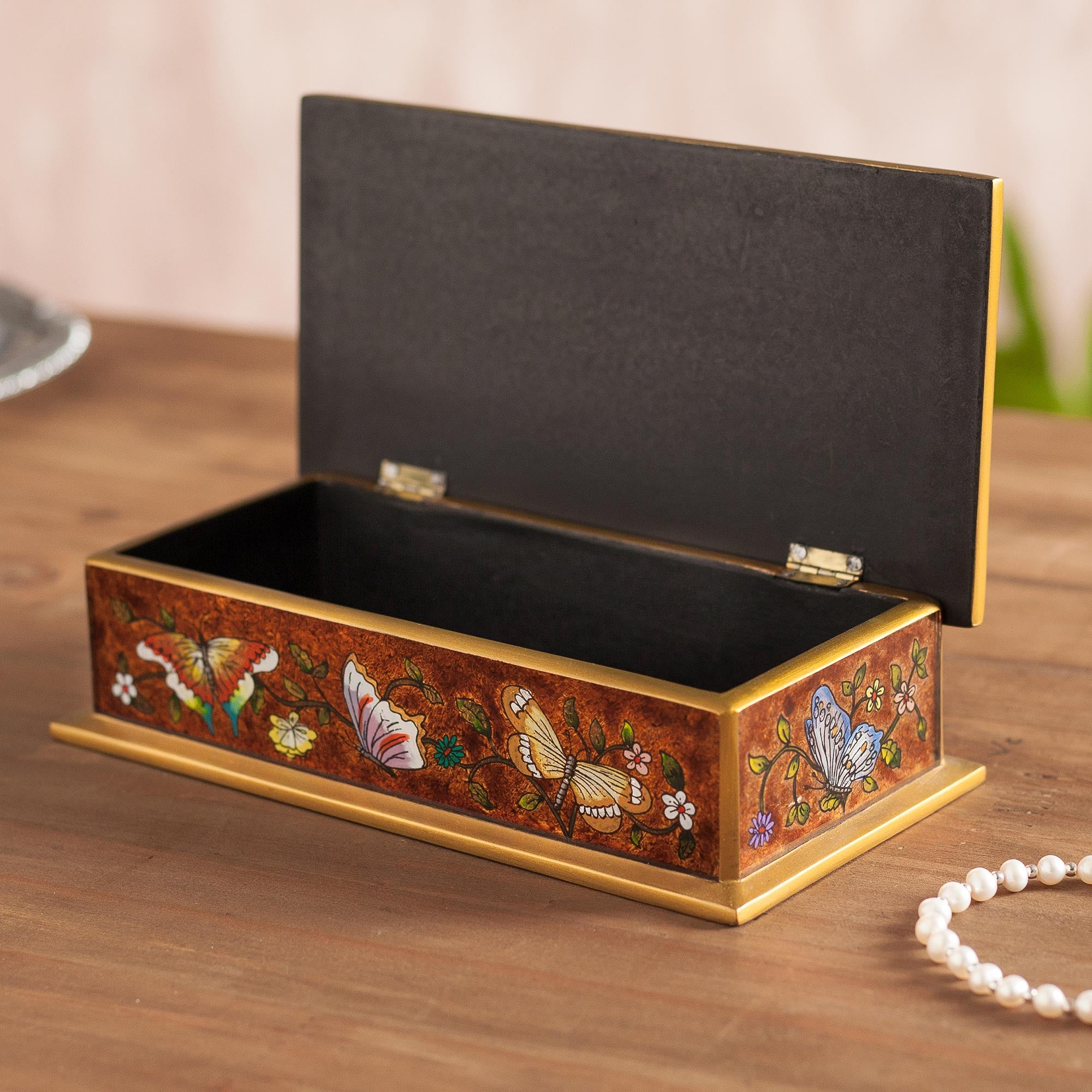Premium Butterfly Jubilee Reverse-Painted Glass Box - Handcrafted in Peru