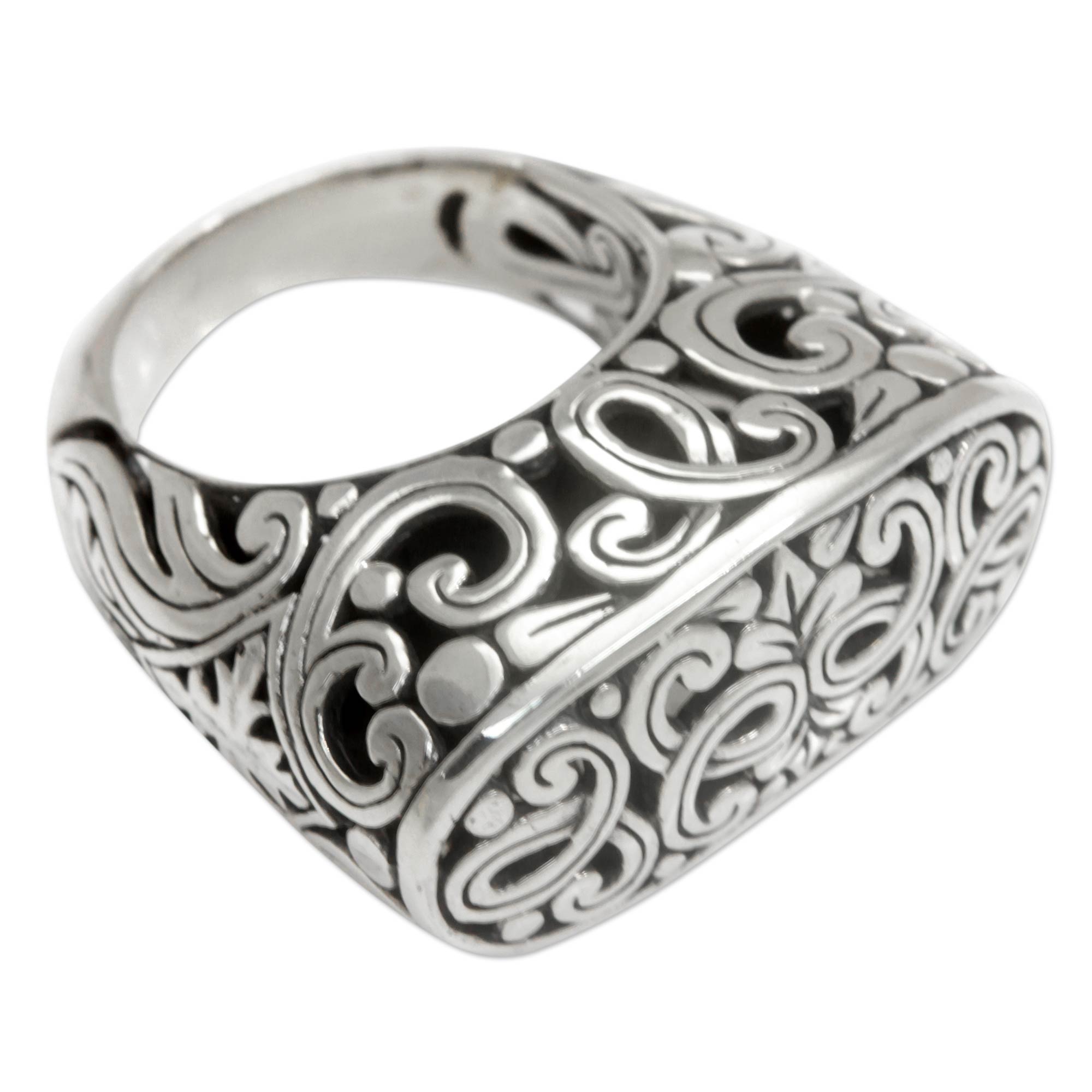 Premium Sterling Silver Forest Signet Ring - Handcrafted in Indonesia