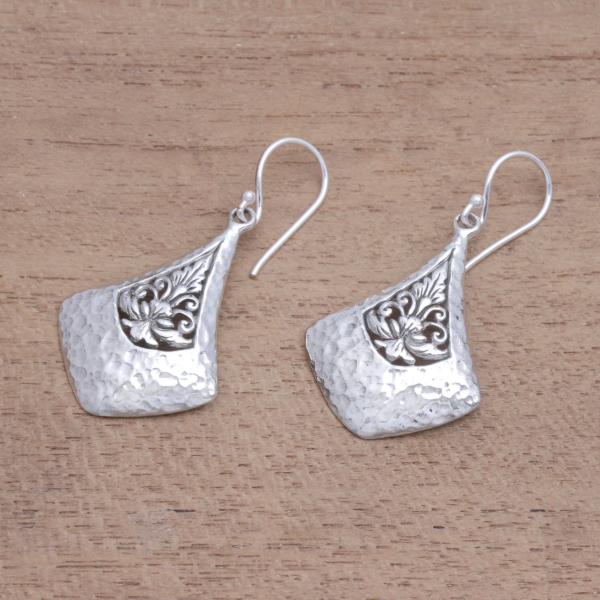 Premium Floral Kite Sterling Silver Dangle Earrings - Handcrafted in Bali