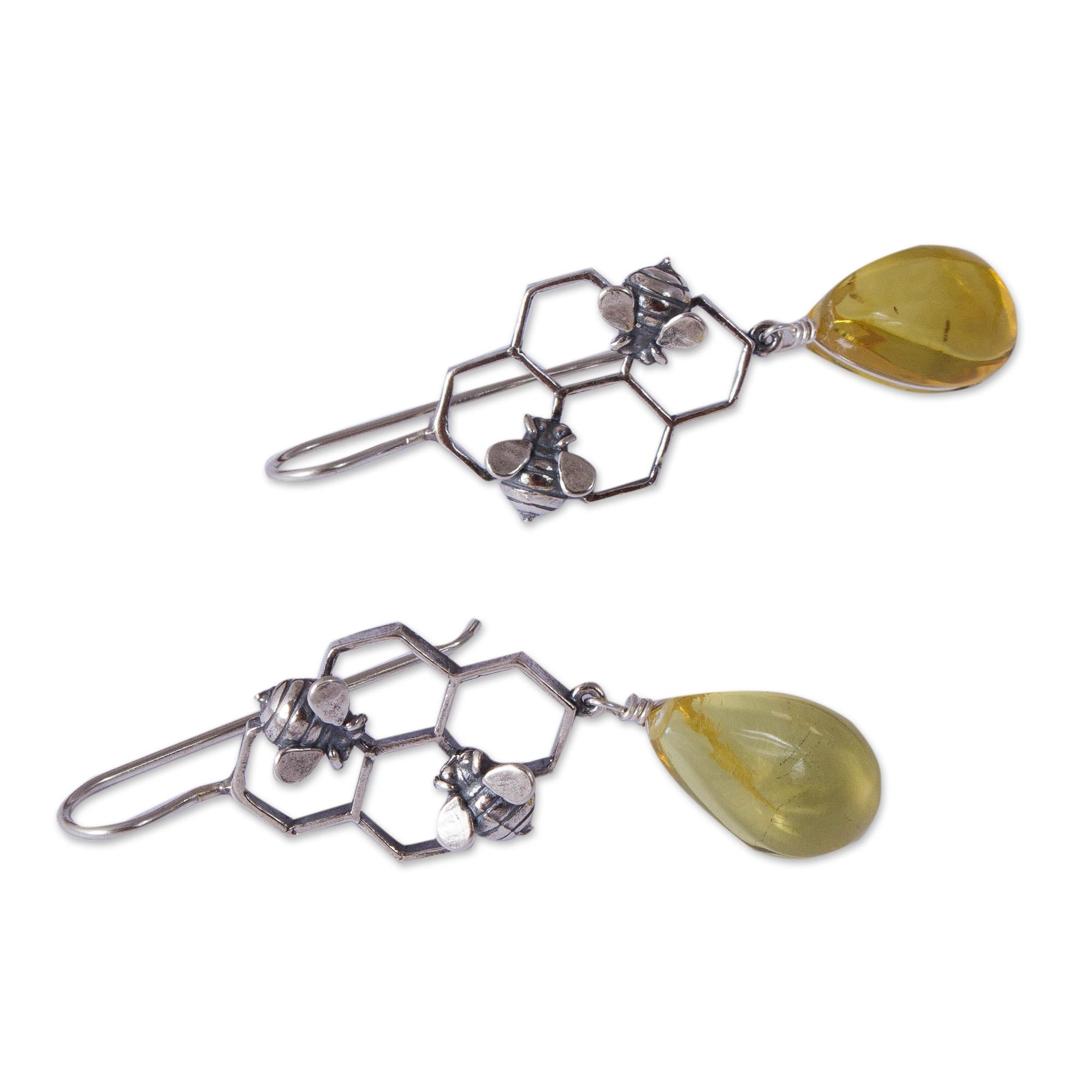 Premium Mexican Amber Bumblebee Dangle Earrings by Flora Maria