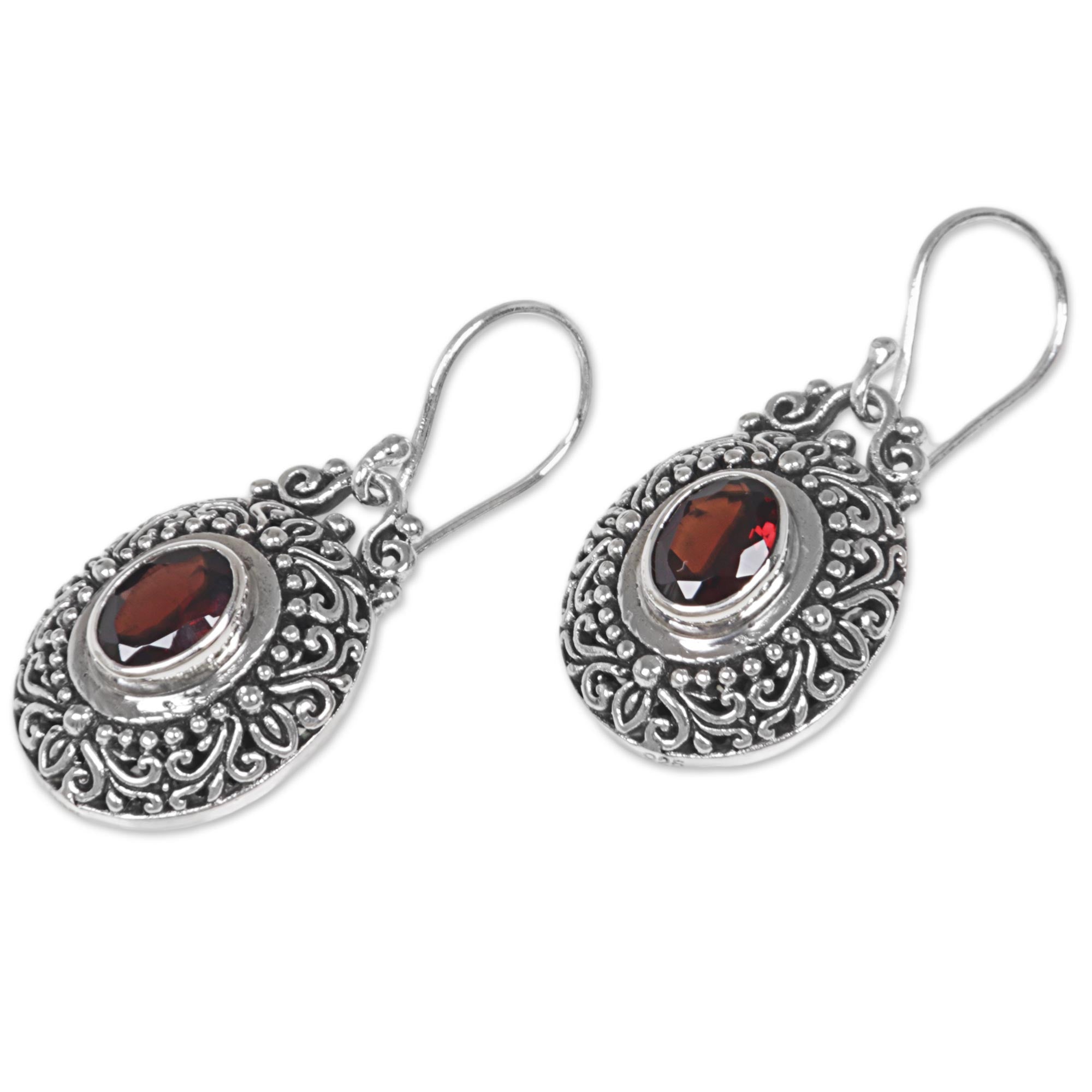 Premium Crimson Fables Sterling Silver Garnet Dangle Earrings - Handcrafted in Indonesia