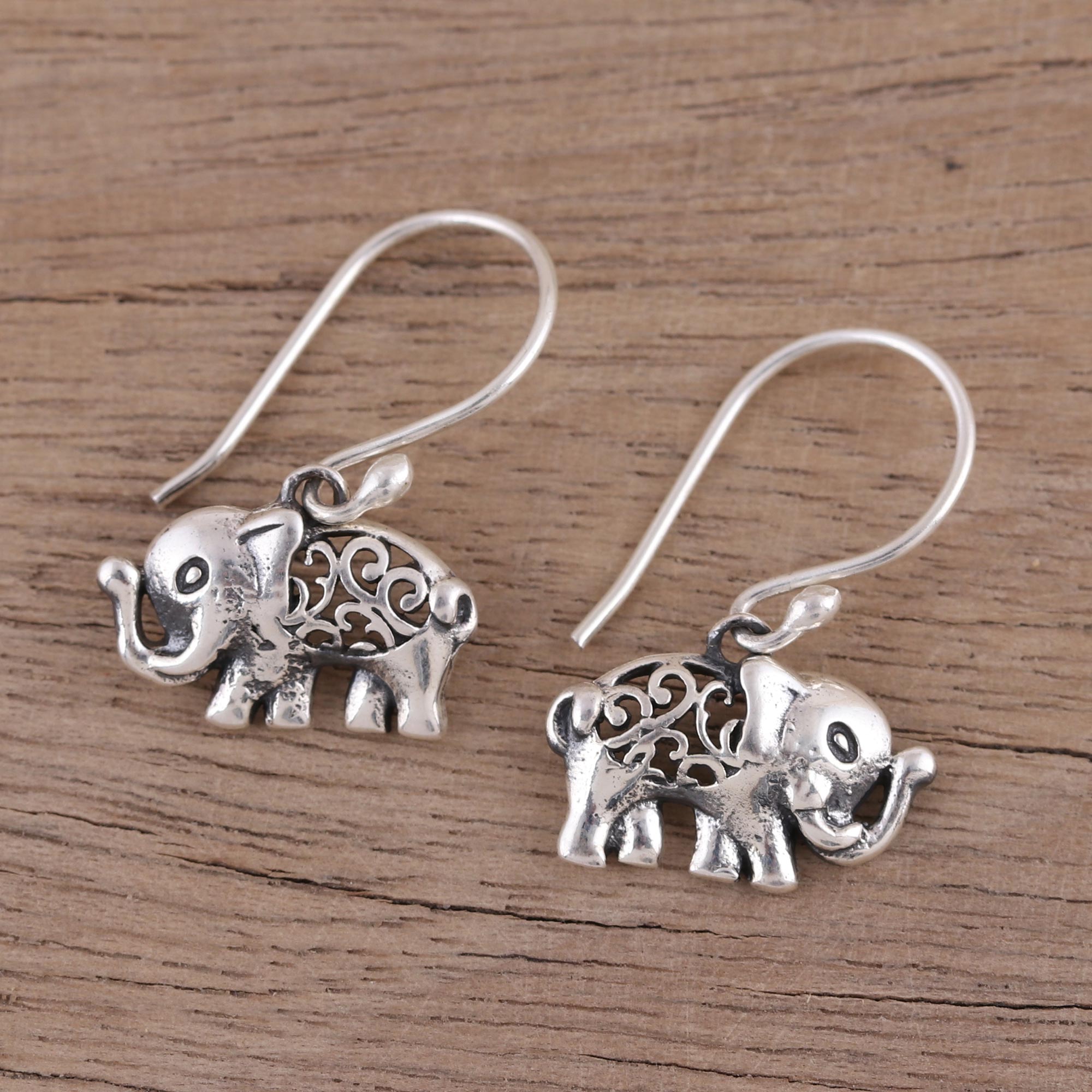 Premium Sterling Silver Elephant Dangle Earrings with Jali Motif