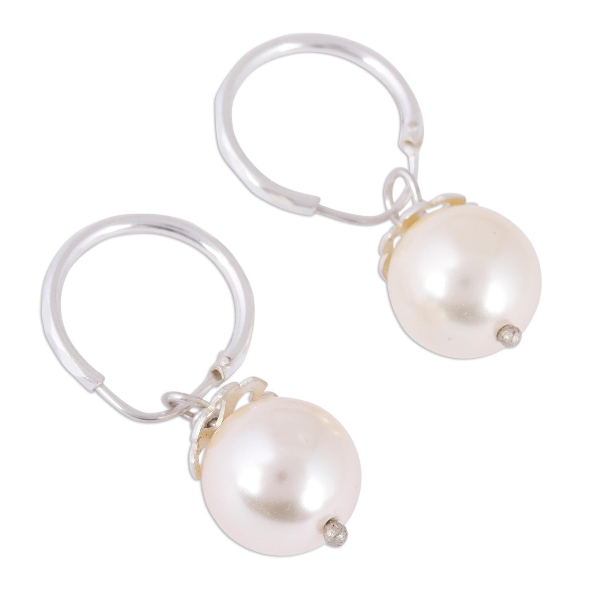 Premium Swarovski Pearl & Sterling Silver Floral Dangle Earrings - Handcrafted in Mexico