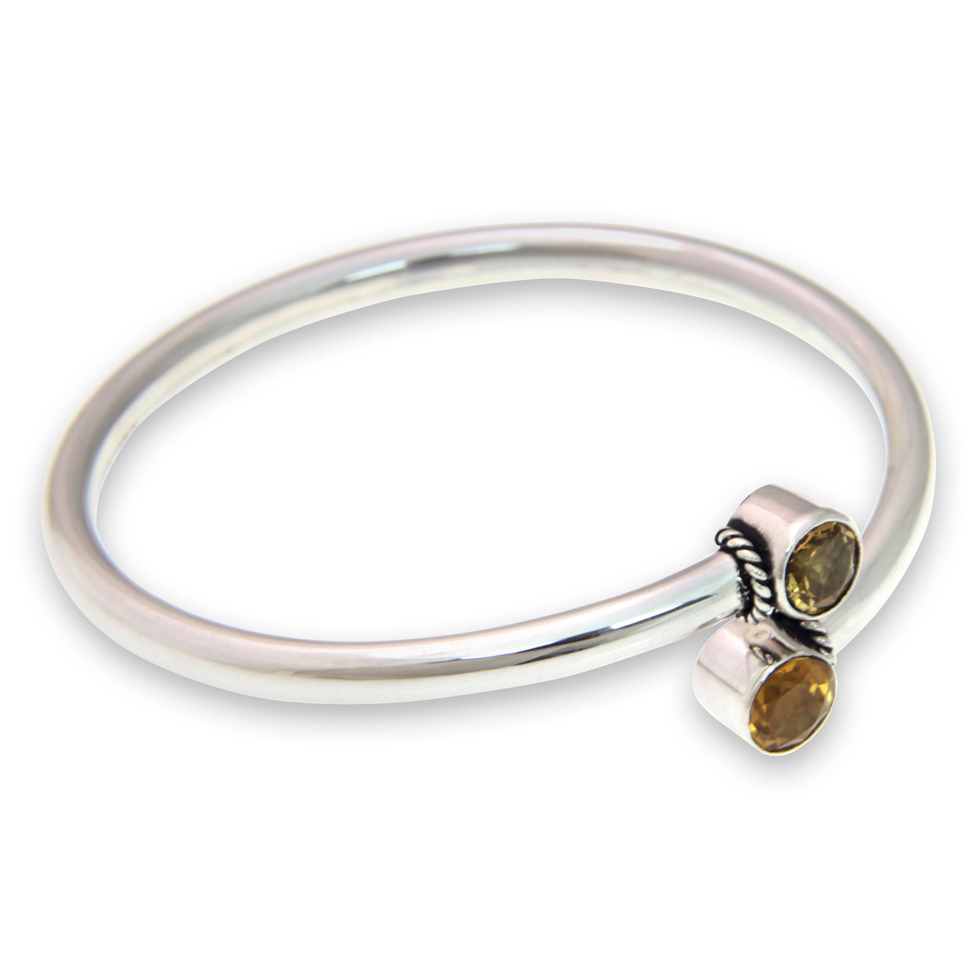 Premium Shooting Stars Citrine & Silver Bangle Bracelet - Handcrafted Elegance