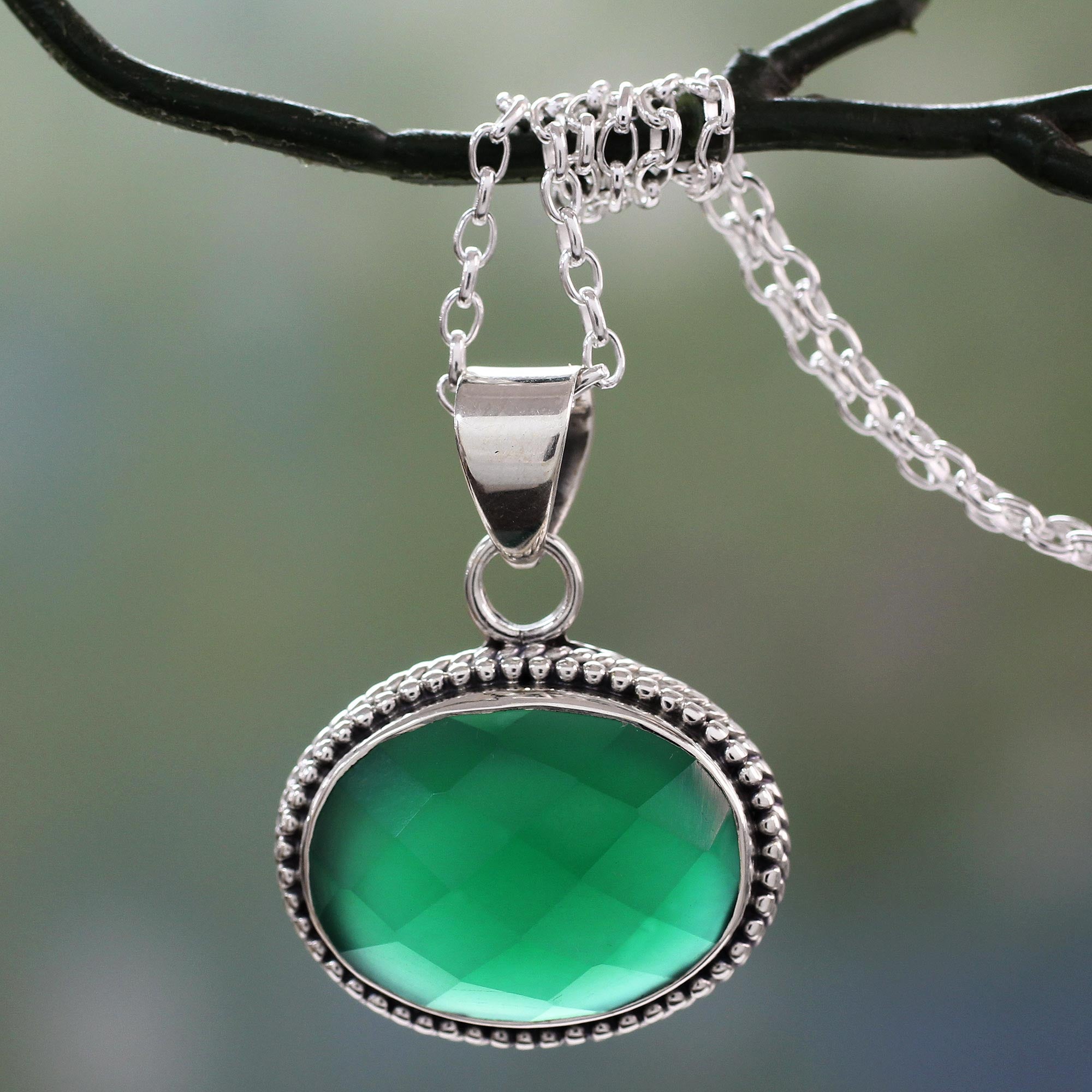 Premium Lush Green Onyx Necklace in Sterling Silver – Handcrafted in India