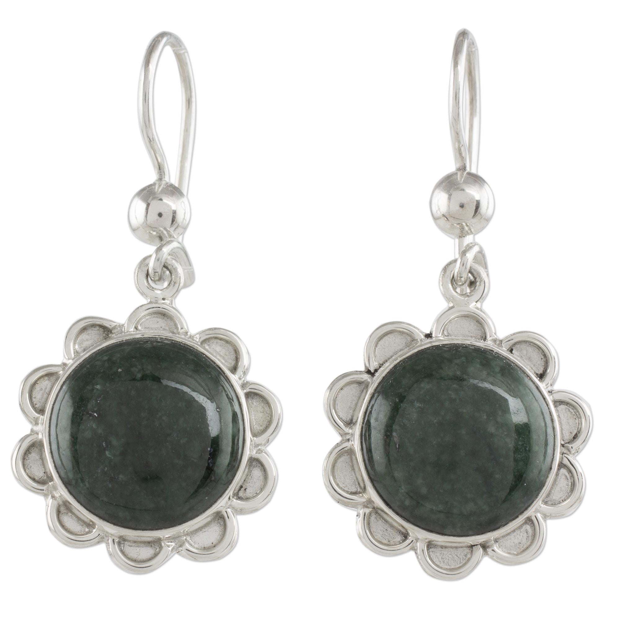 Premium Dark Green Jade Dangle Earrings - Handcrafted Sterling Silver Jewelry from Guatemala