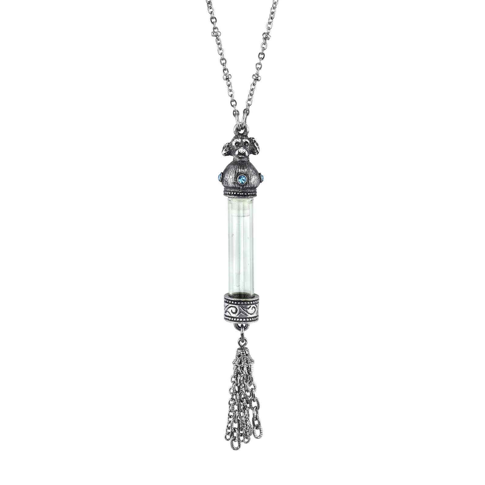 Premium 1928 Jewelry® Vintage Blue Crystal Cat Vial Necklace with Tassel - 30 Inch