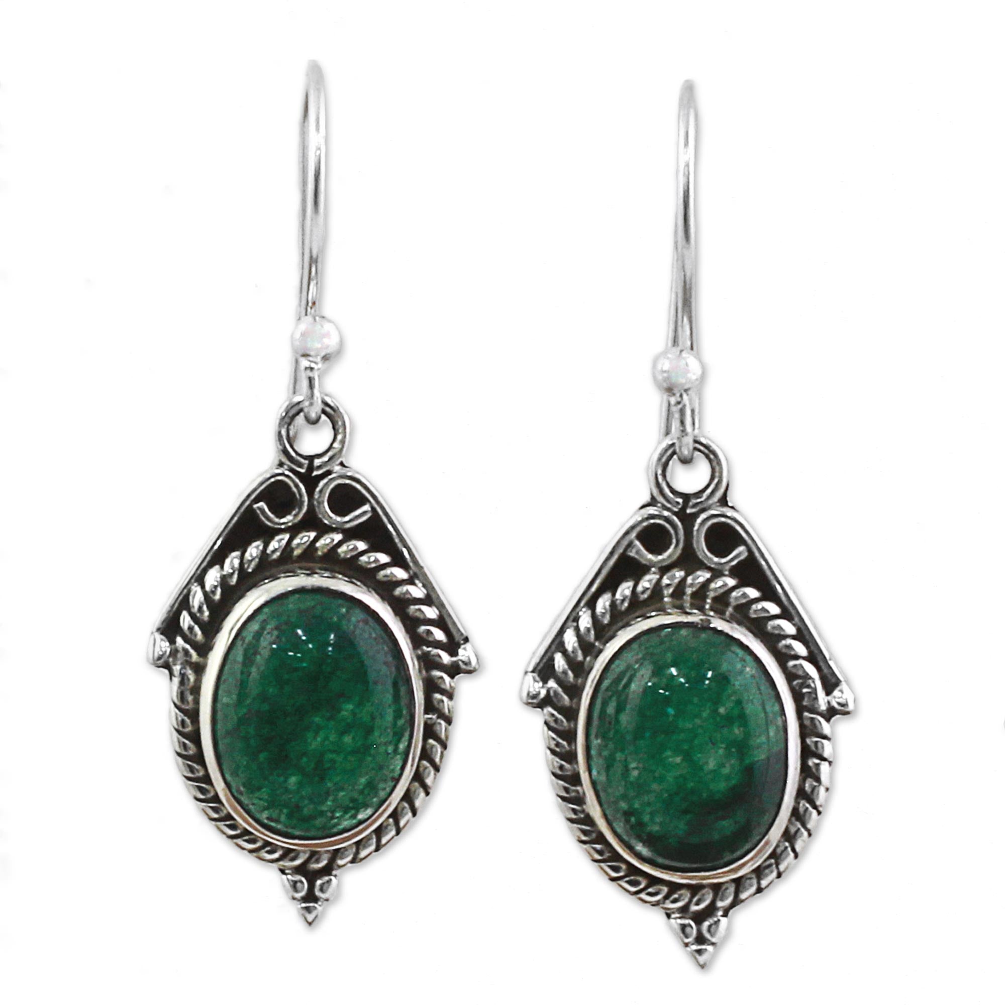 Premium Handcrafted Sterling Silver Green Onyx Dangle Earrings | Traditional Indian Jewelry