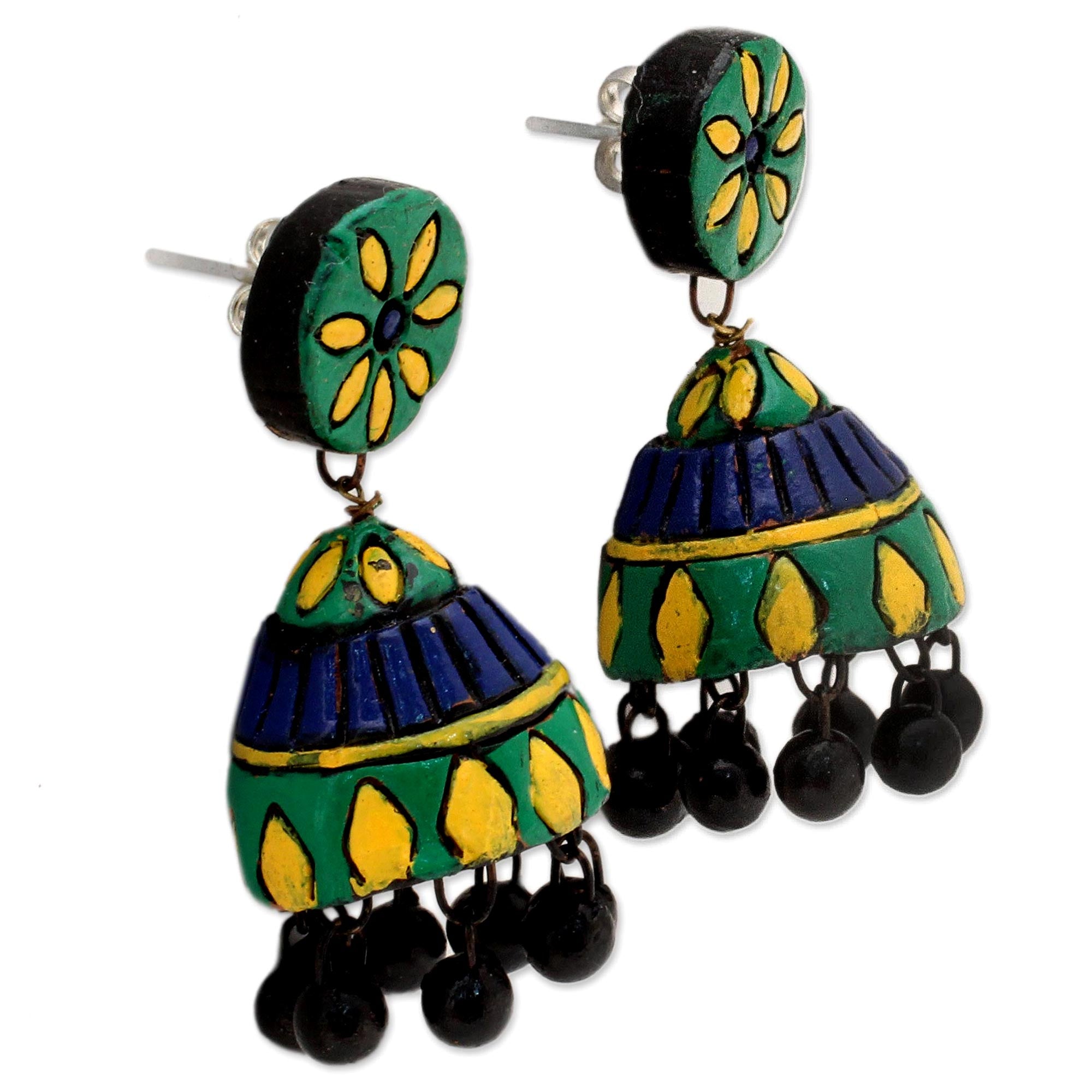 Premium Handmade Sunflower Ceramic Dangle Earrings - Unique Indian Artistry