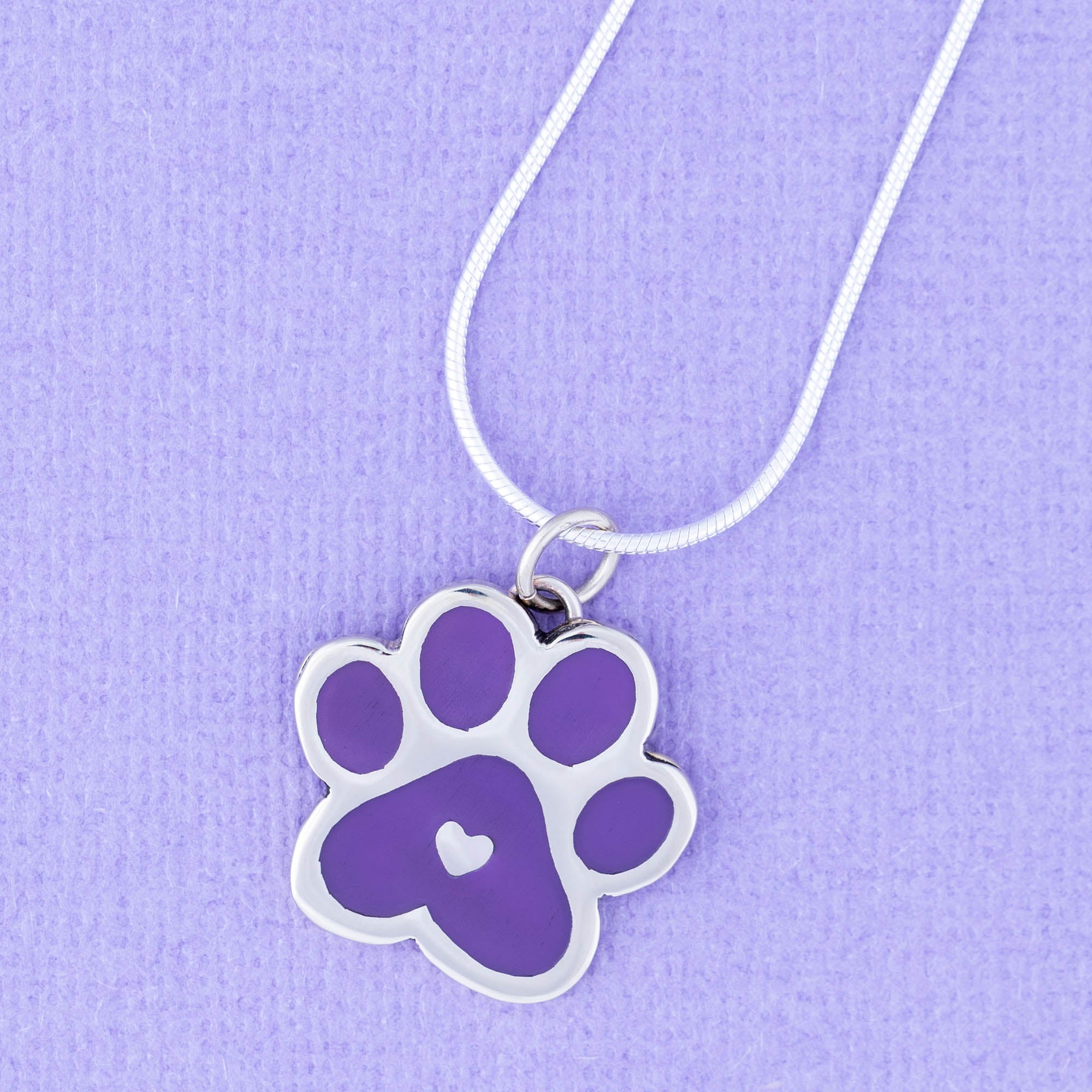 Premium Paw Print Heartbeat Necklace - Handcrafted Silver & Purple