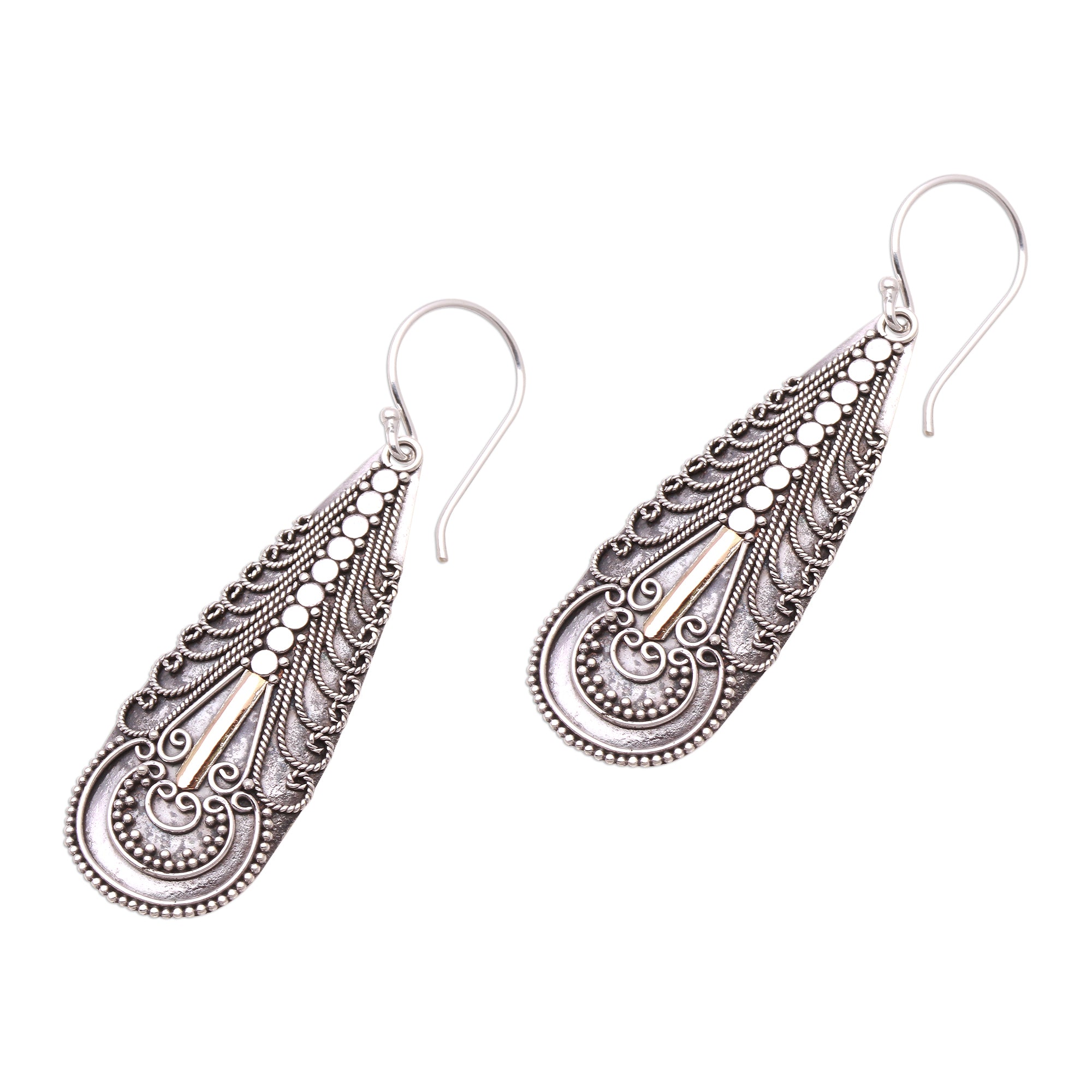 Premium Balinese Artisan Sterling Silver Dangle Earrings with 18K Gold Accents