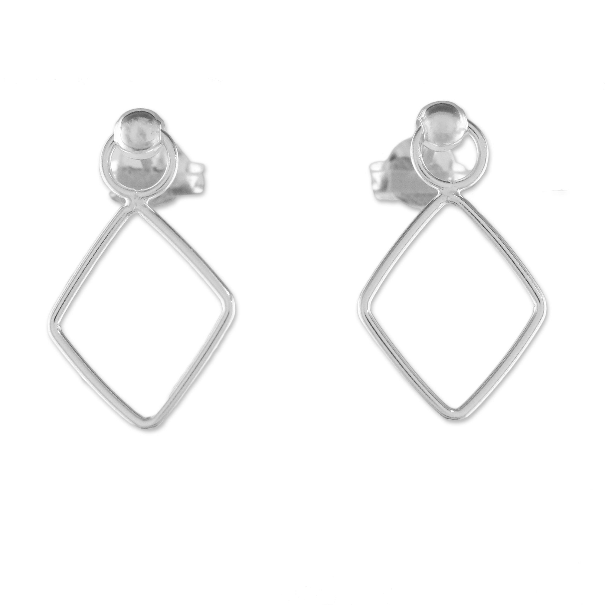 Premium Diamond Shaped Frame Earrings – 925 Sterling Silver, Handcrafted Elegance