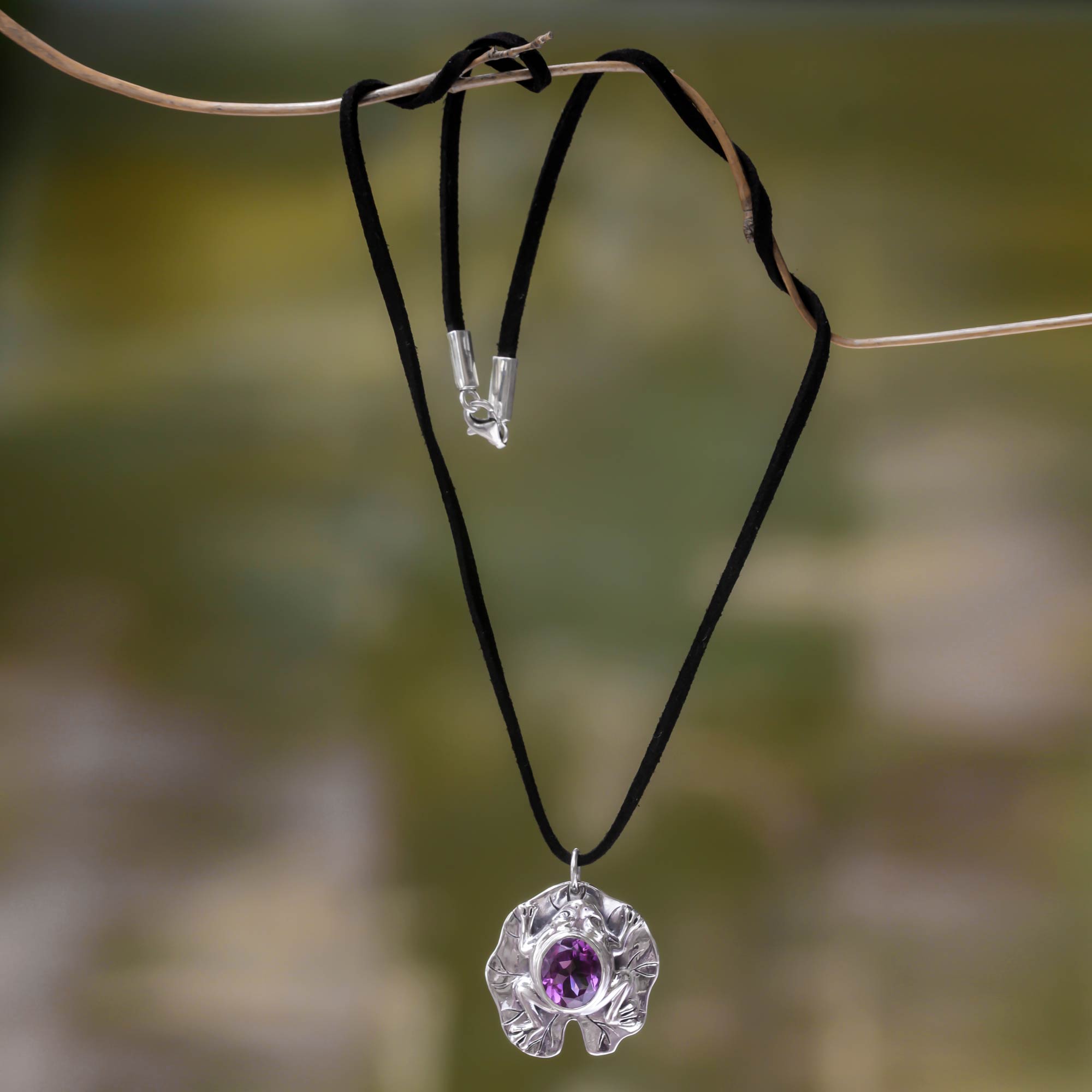 Premium Amethyst Frog Necklace - Handcrafted Sterling Silver Pendant