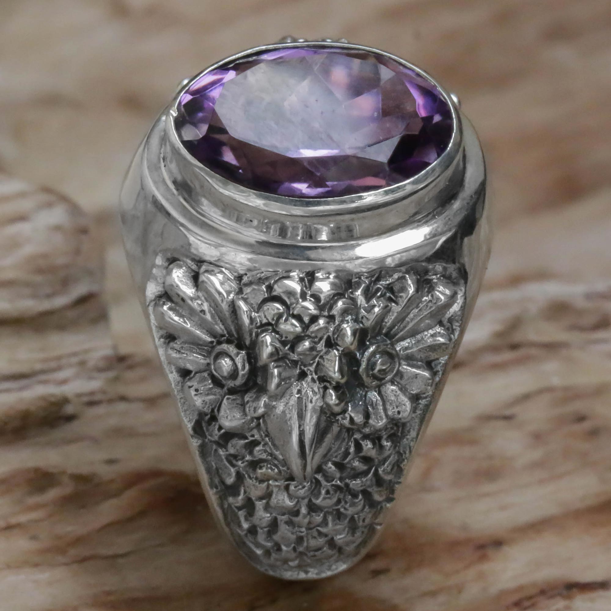 Premium Amethyst Owl Ring by Nyoman Rena