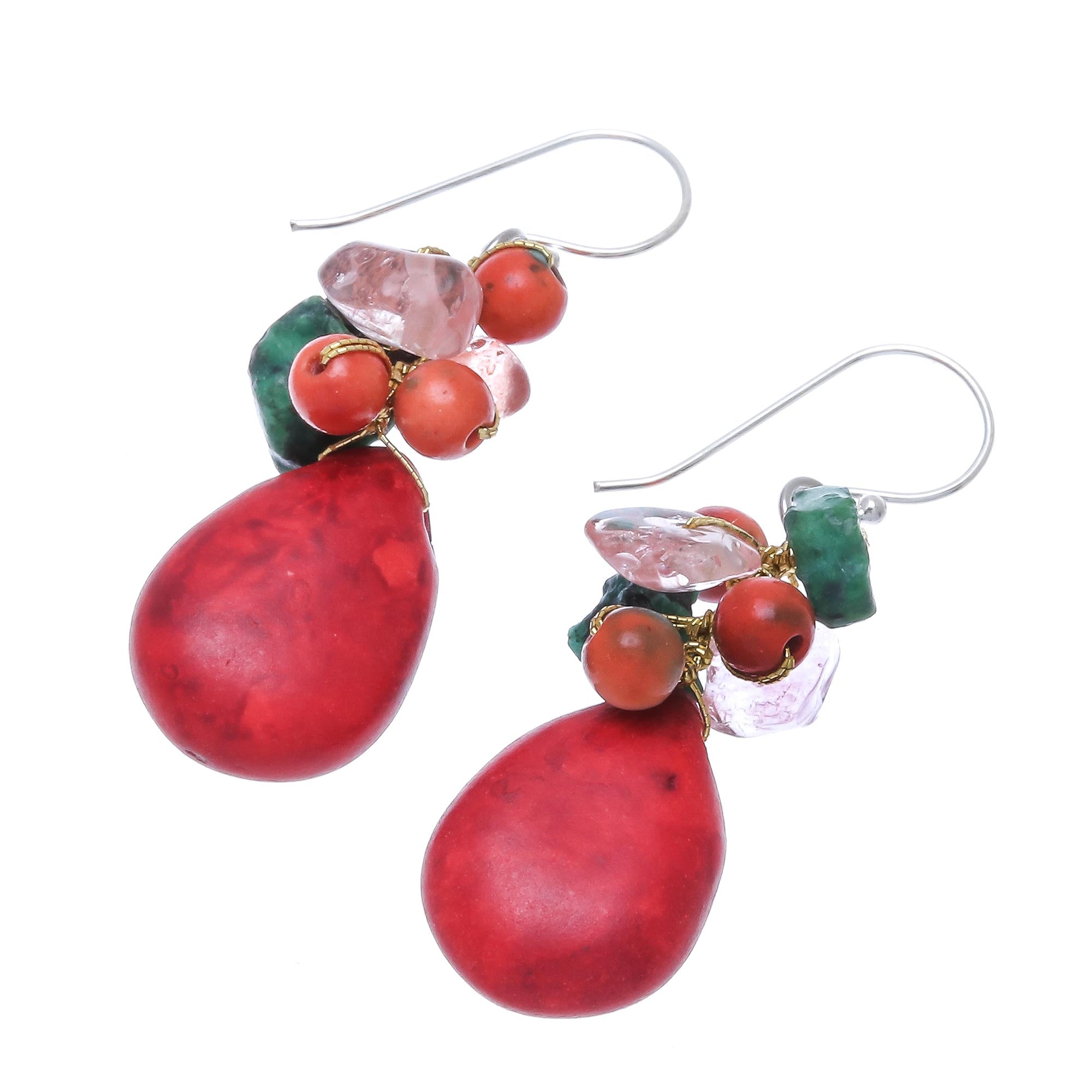 Premium Summer Fire Multi-Gemstone Dangle Earrings - Handcrafted in Thailand