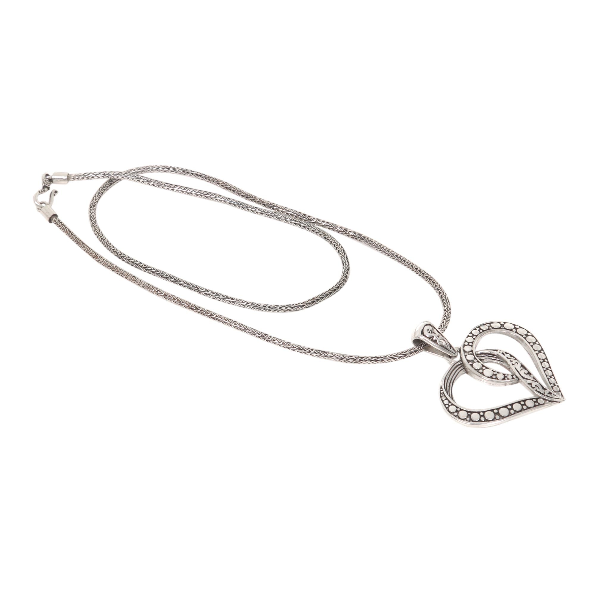 Premium Romantic Heart Necklace - Handcrafted Sterling Silver Balinese Design