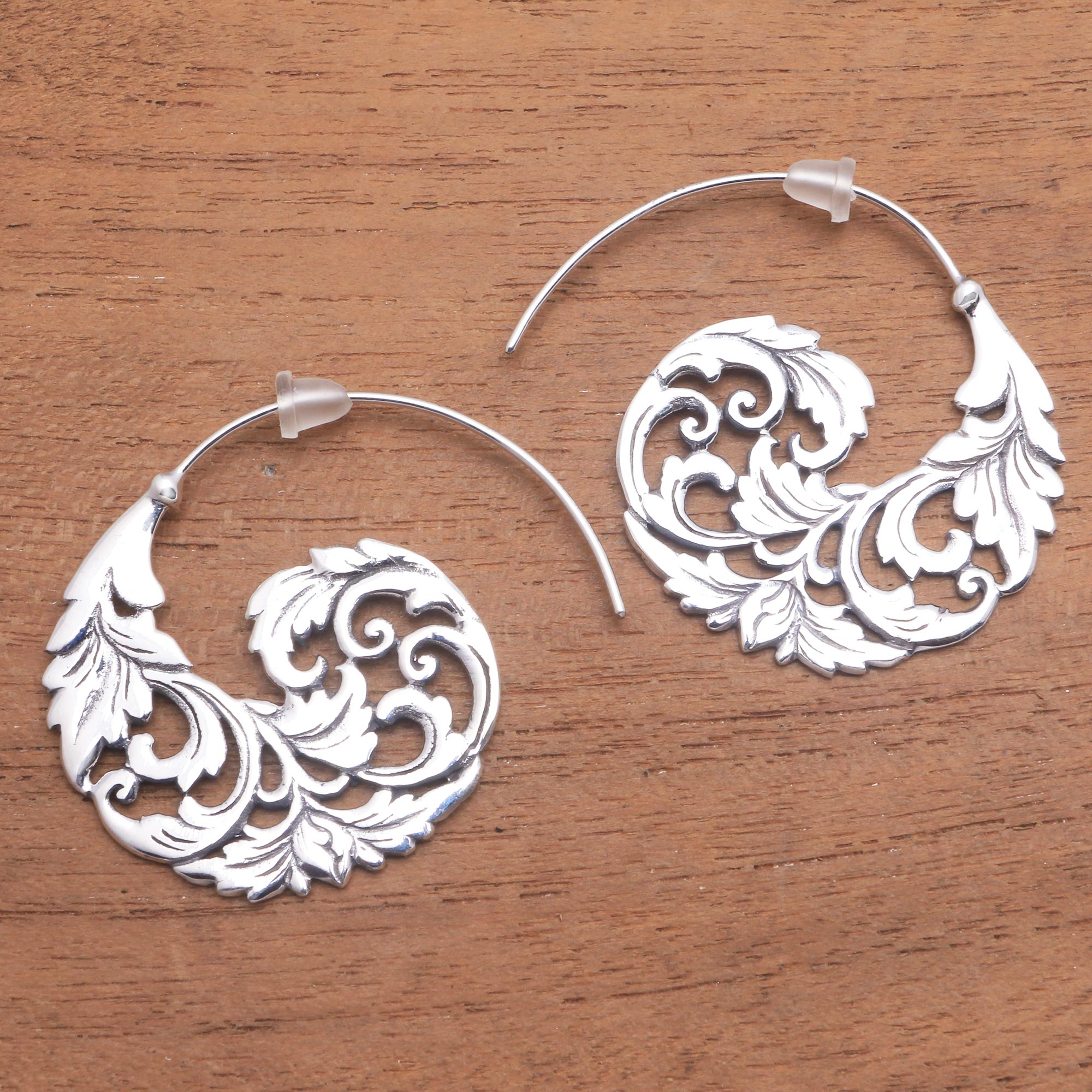 Premium Sterling Silver Vine Half-Hoop Earrings - Handcrafted in Bali