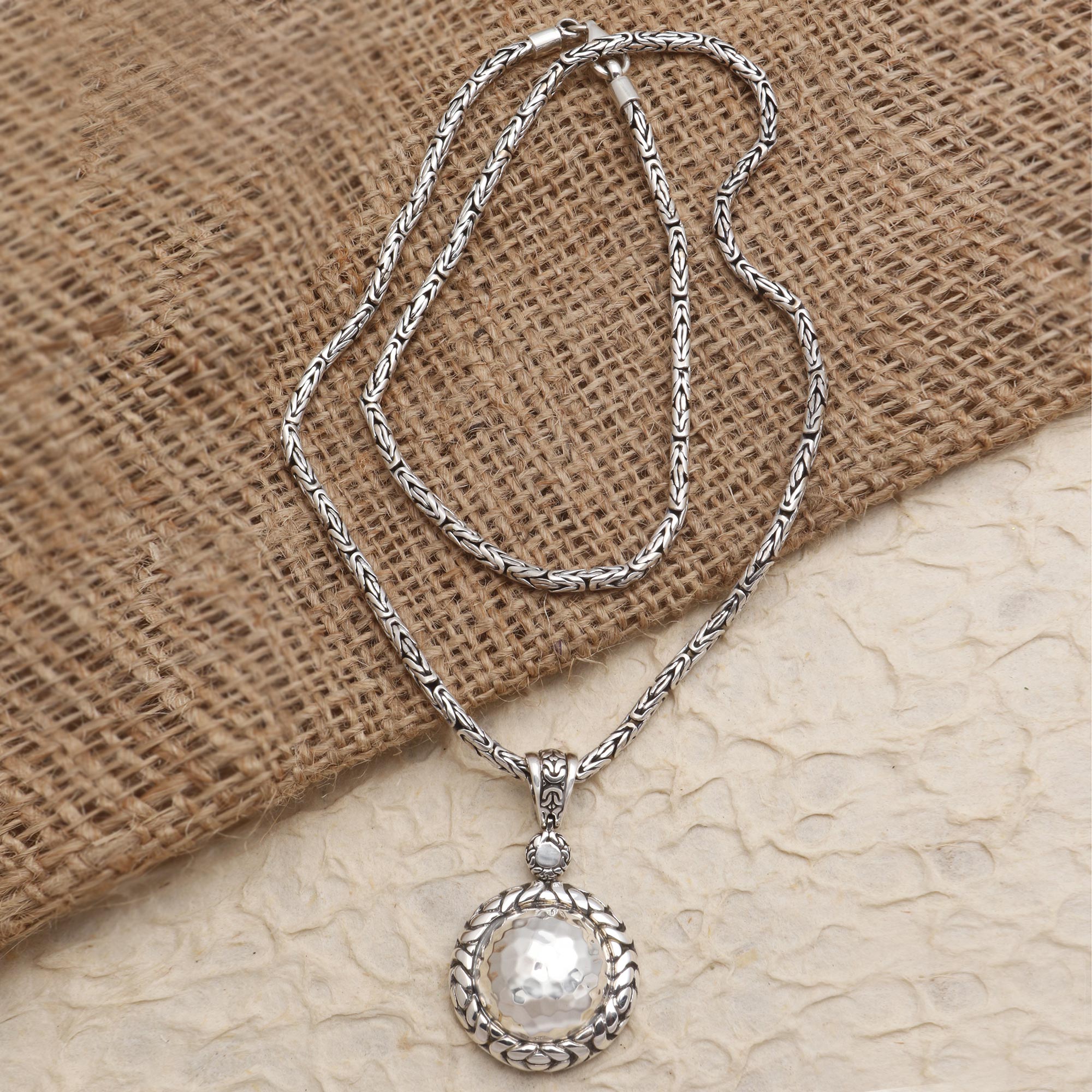 Premium Byzantine Link Sterling Silver Meditation Pendant Necklace