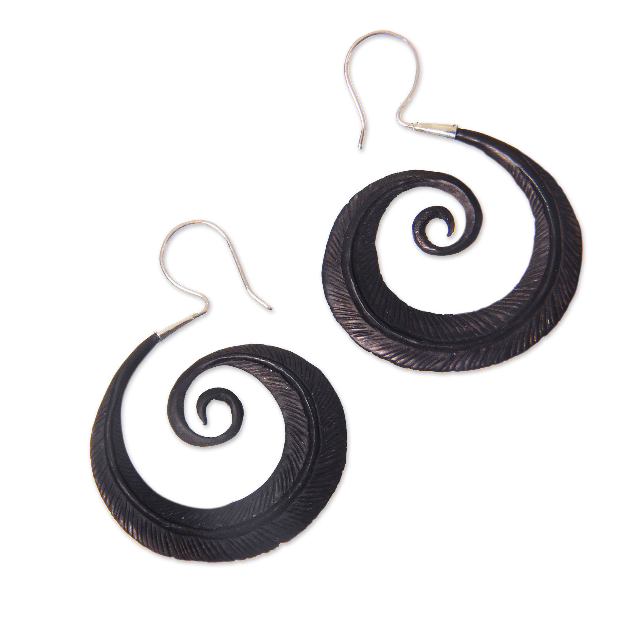 Premium Feather Spiral Sterling Silver Dangle Earrings