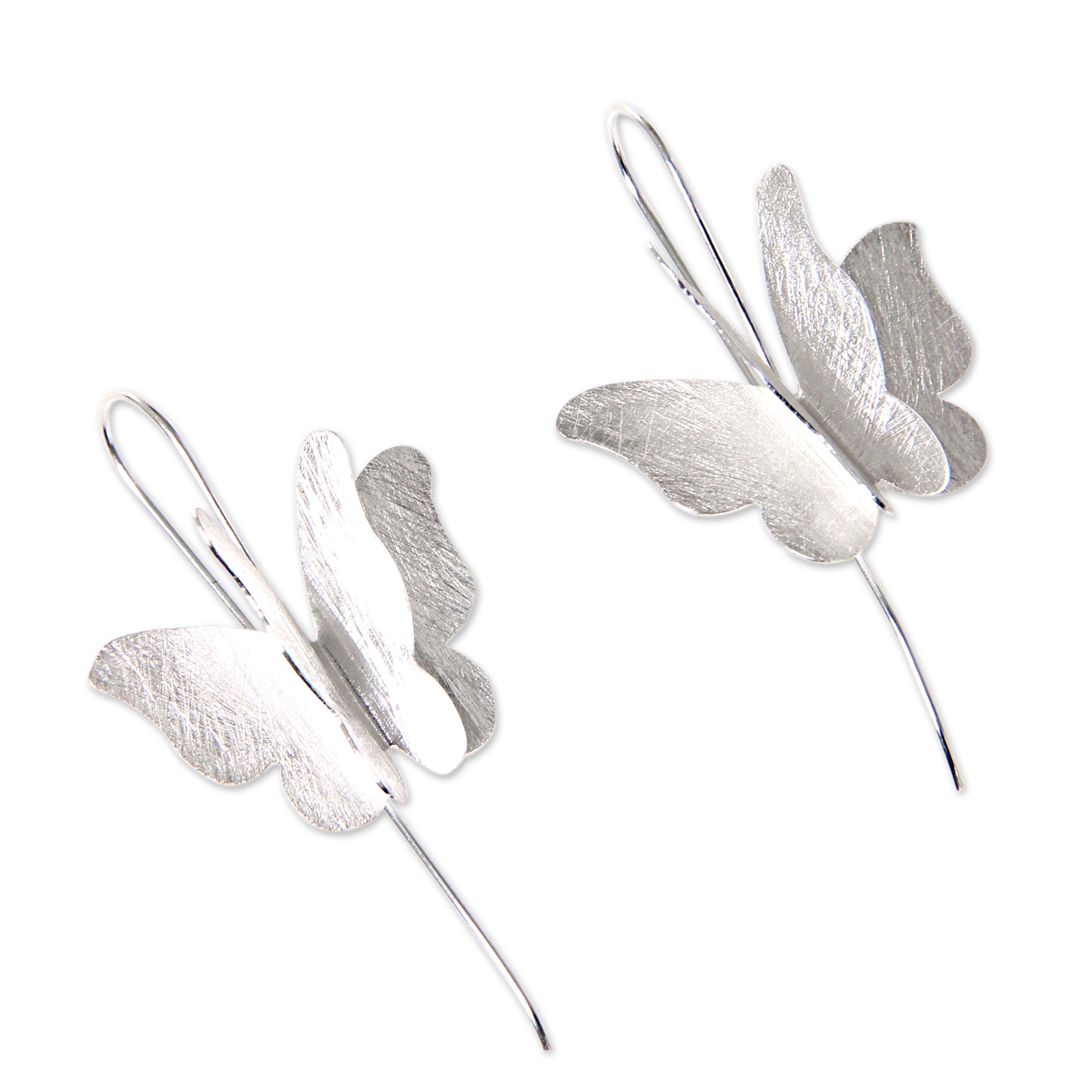 Premium Silver Butterfly Drop Earrings - Handmade Elegance