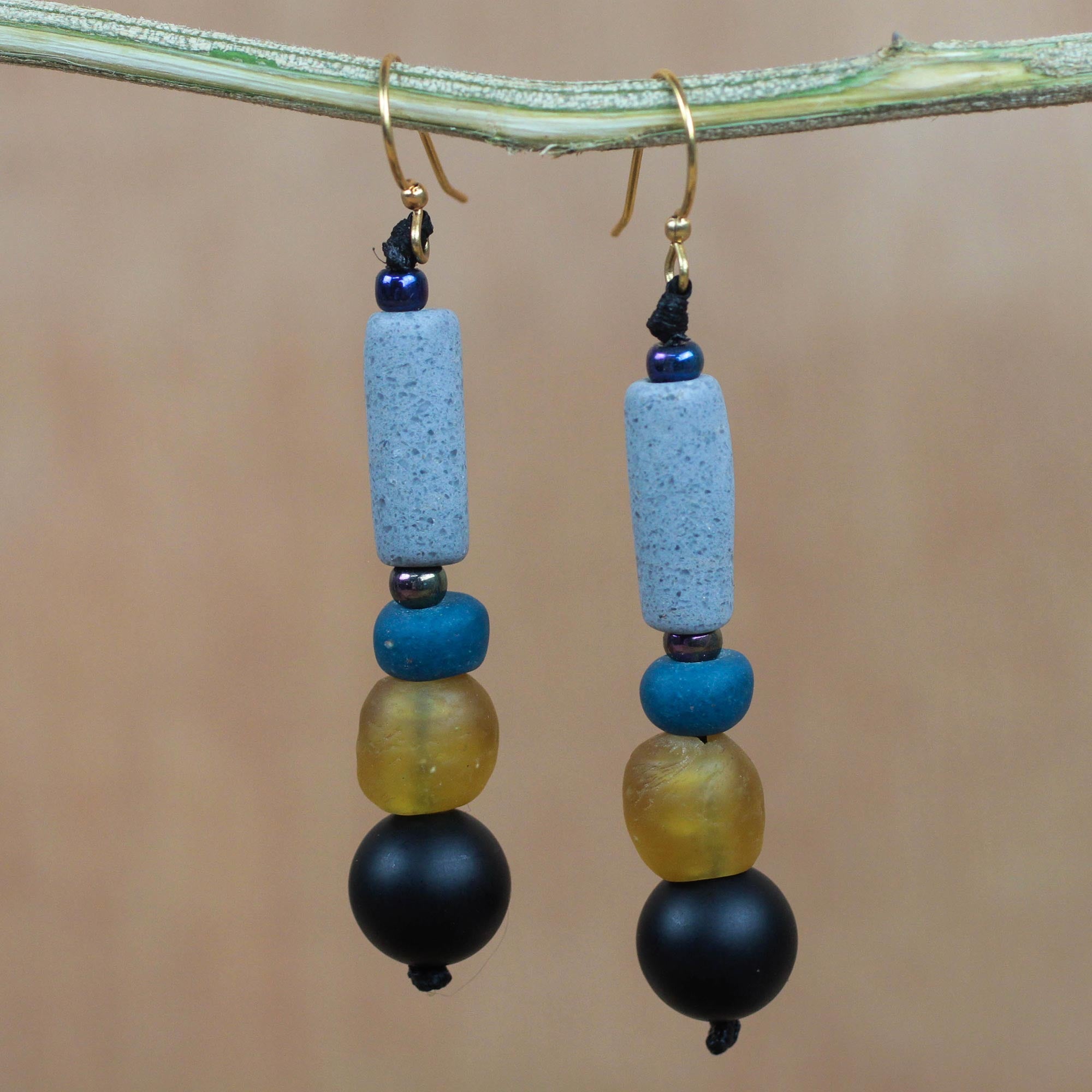 Premium Recycled Glass & Plastic Beaded Dangle Earrings - Eco-Chic Statement Piece