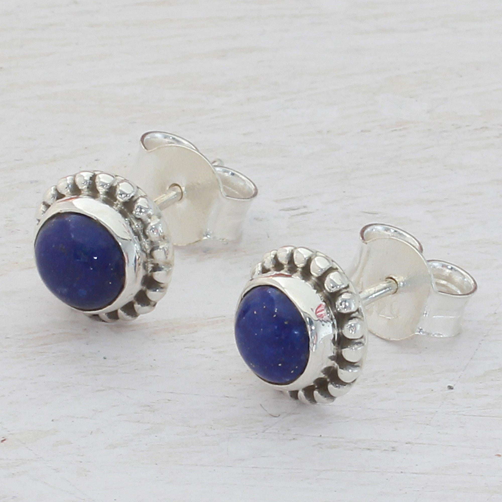 Premium Blue Globe Sterling Silver Stud Earrings