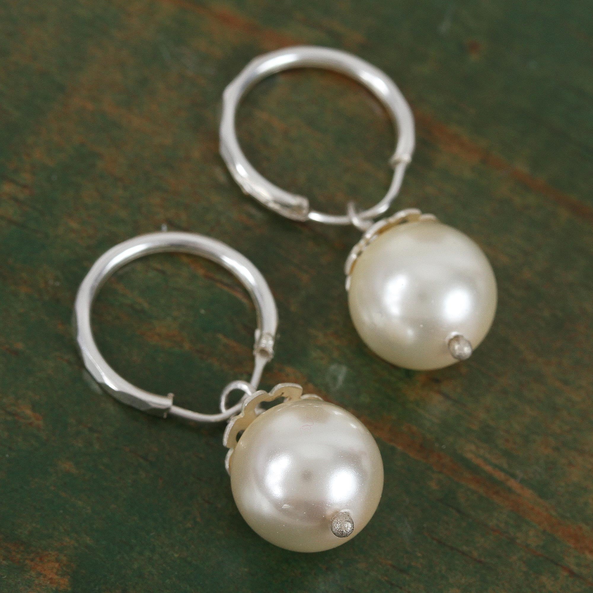 Premium Swarovski Pearl & Sterling Silver Floral Dangle Earrings - Handcrafted in Mexico