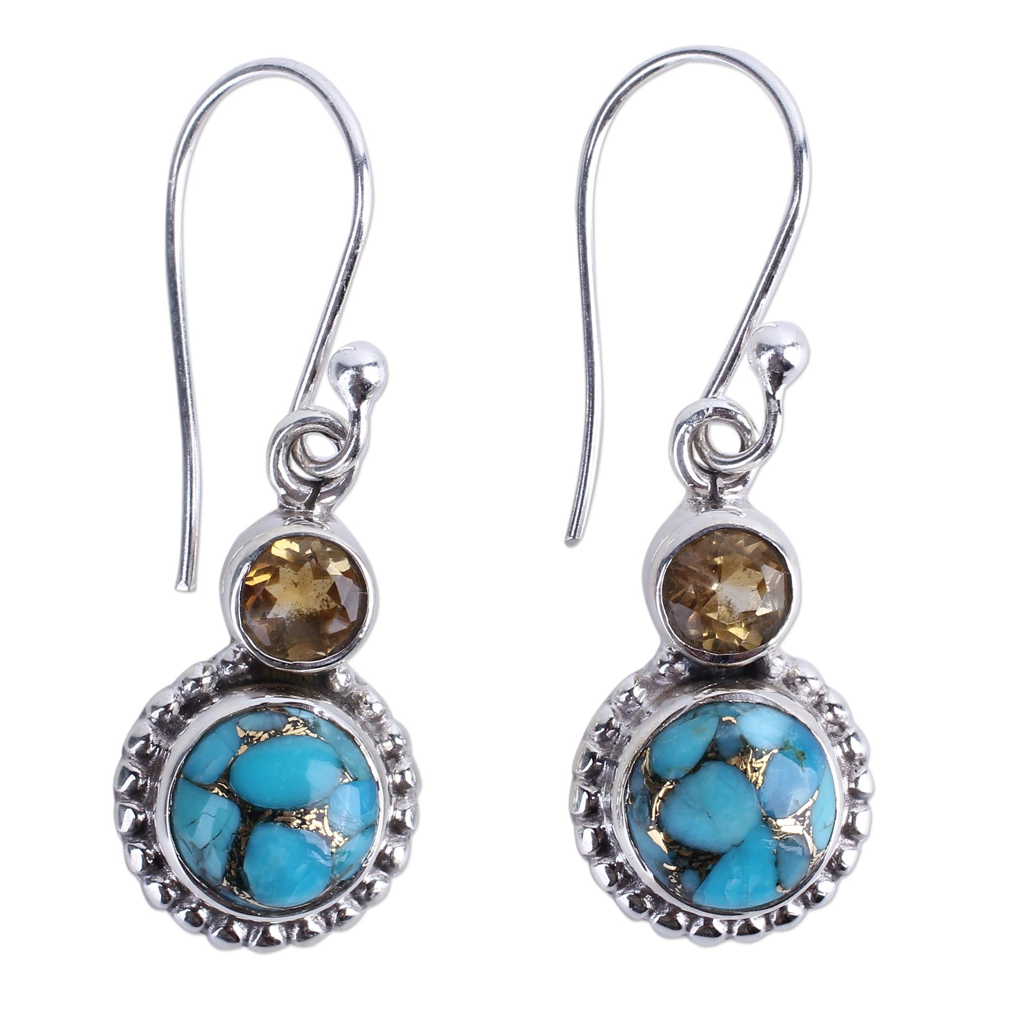 Premium Earth & Sun Multi-Gem Dangle Earrings – Handmade Sterling Silver