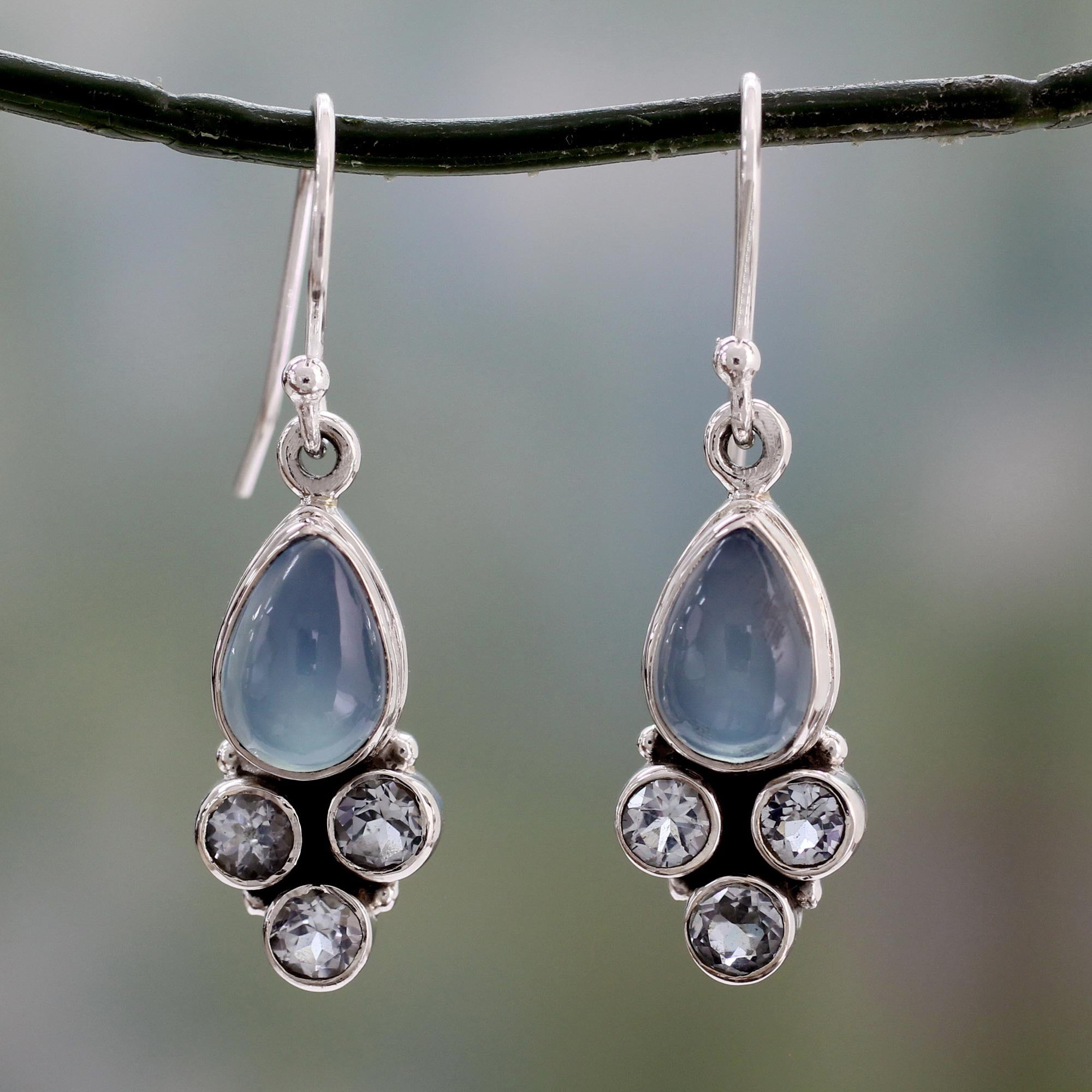 Premium Dream Meadow Fair Trade Dangle Earrings with Chalcedony & Blue Topaz