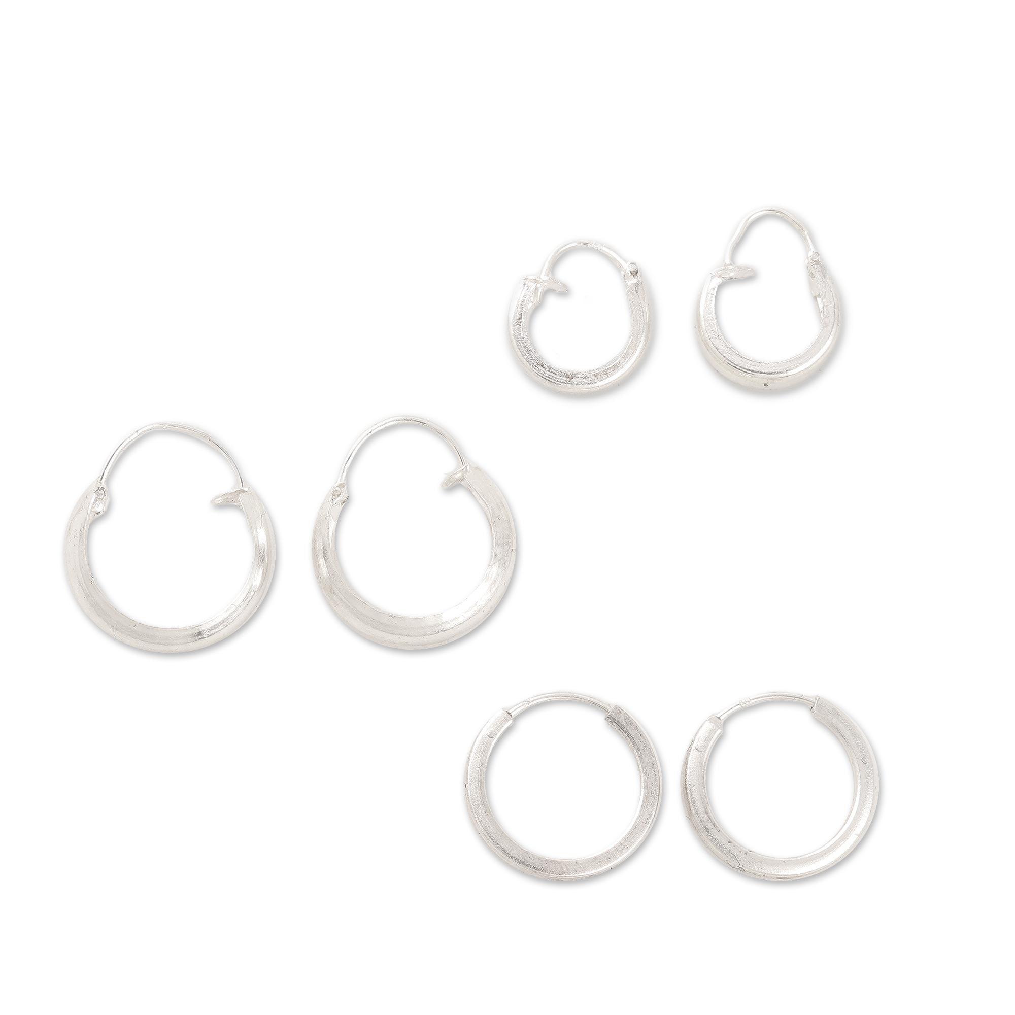 Premium Lustrous Loops: Ultimate Sterling Silver Hoop Earrings Set (3-Piece)
