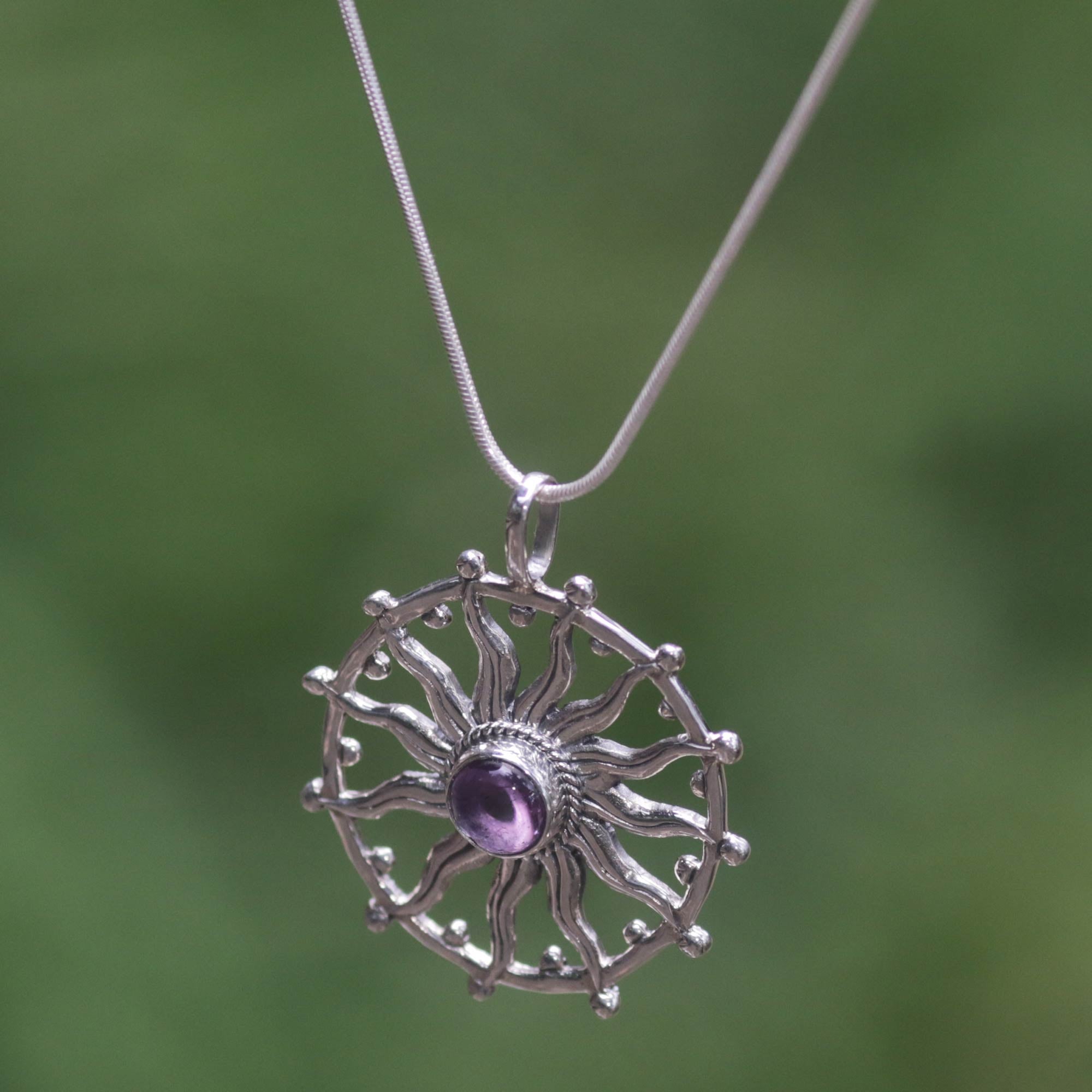 Premium Sun Spirit Amethyst Pendant Necklace - Handmade Sterling Silver Jewelry