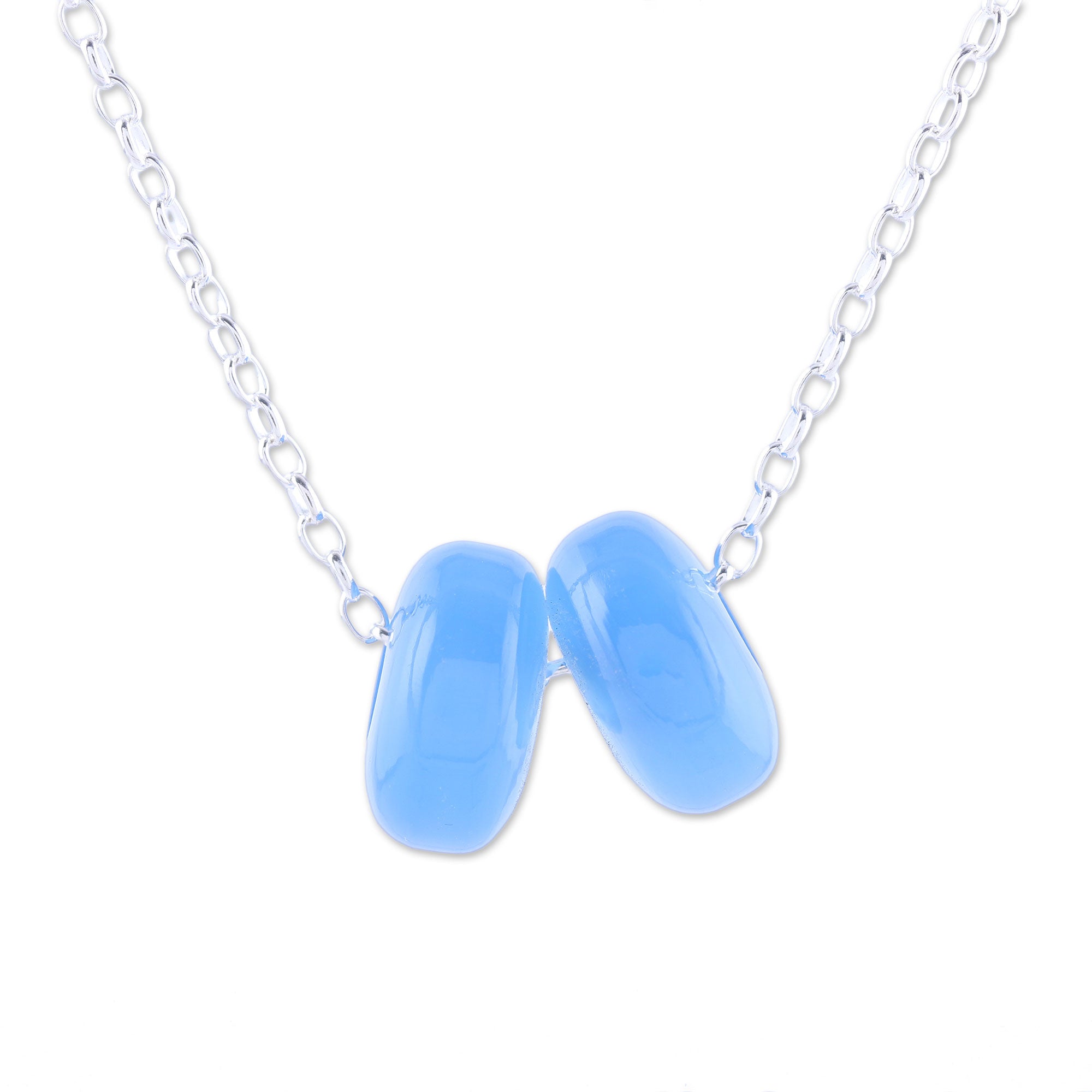 Premium Chalcedony Double Disc Necklace – Sterling Silver Elegance